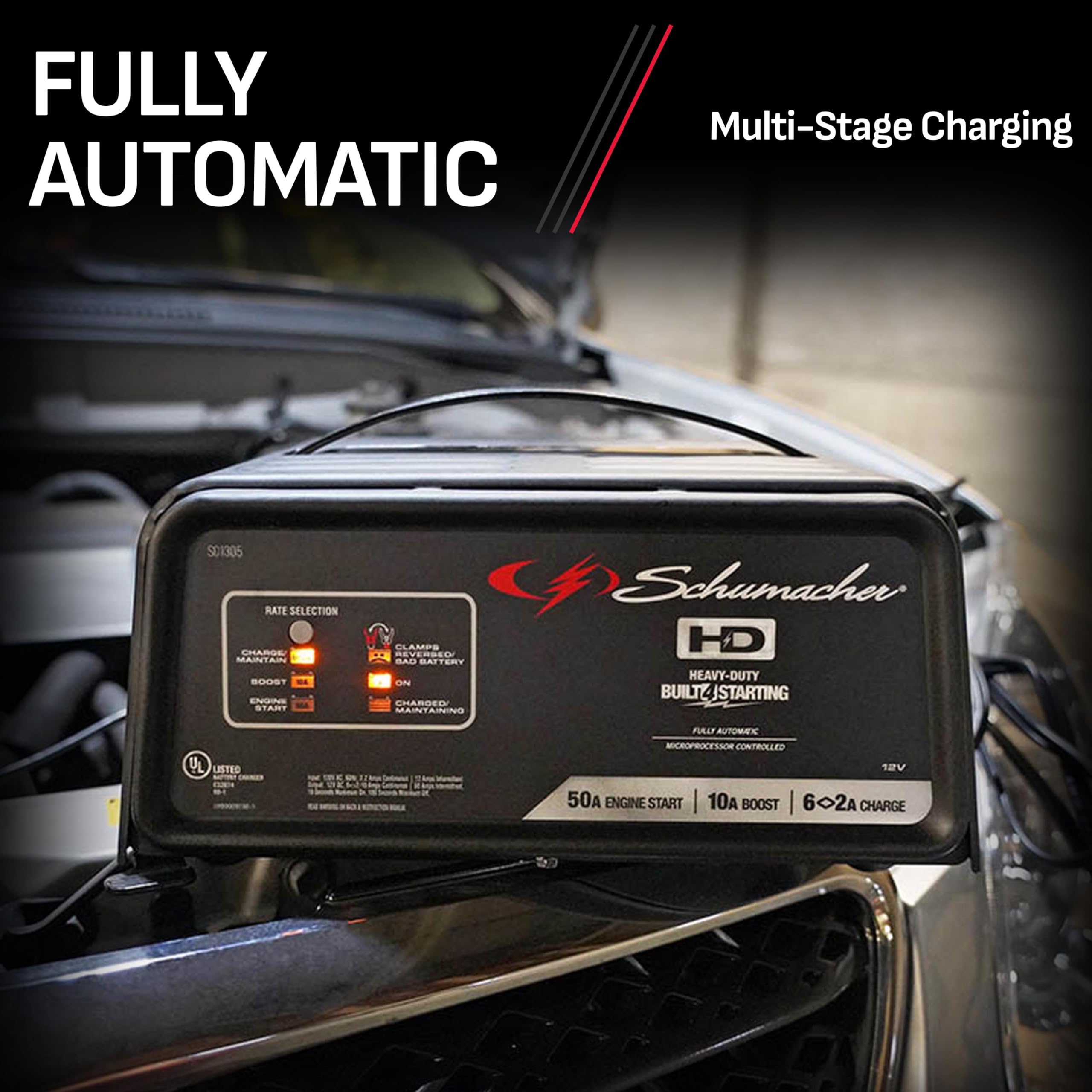 Schumacher Electric Fully Automatic Battery Charger and Engine Starter - SC1305, 4-in-1, 50 Amps, 10-Amp Boost Mode, 12 Volt for Car, SUV, Truck, and Marine Batteries