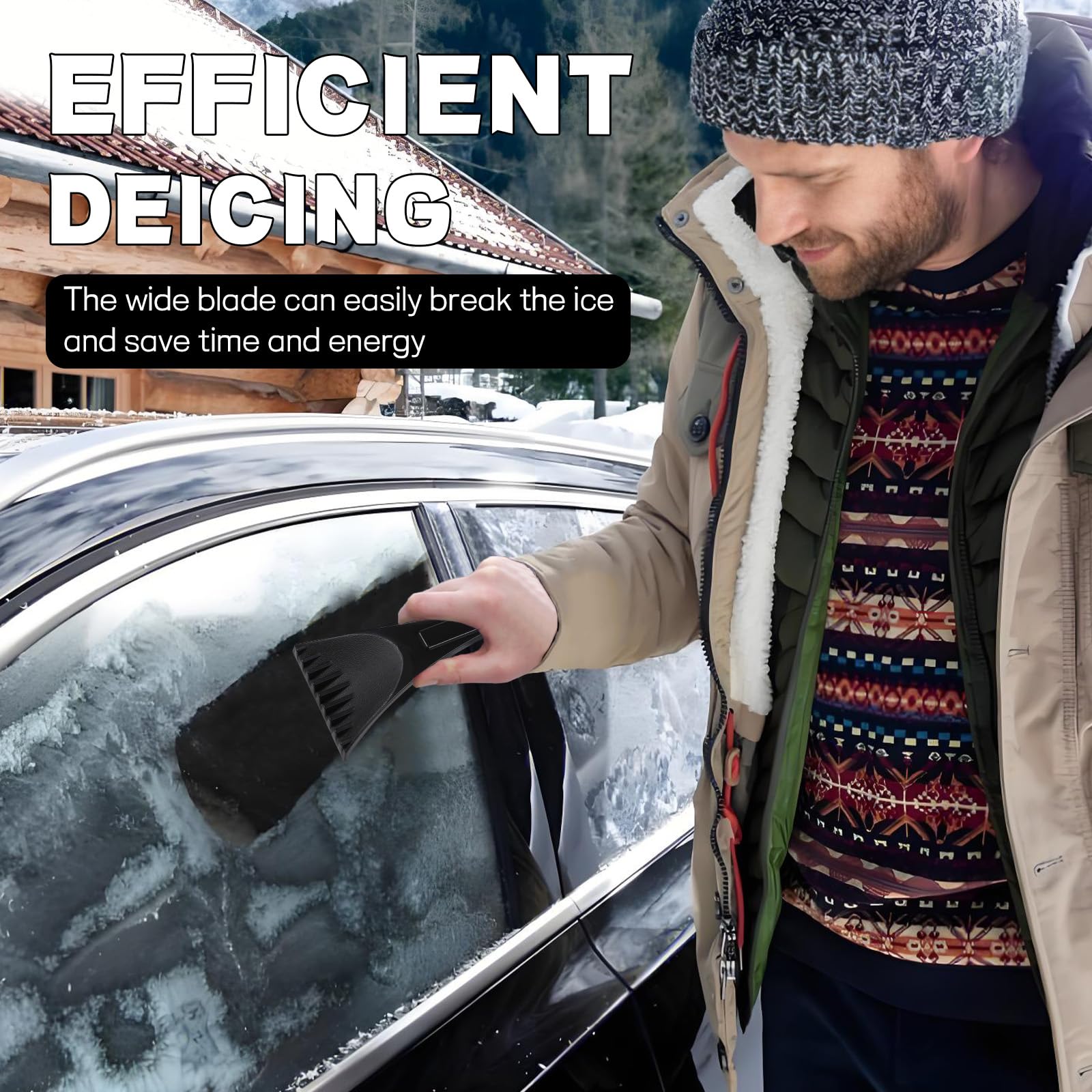 Wogomz 2PCS Ice Scrapers for Car Windshield, Ice Snow and Frost Removal Tools with Foam Handle, Efficient Snow Scraper for Car,