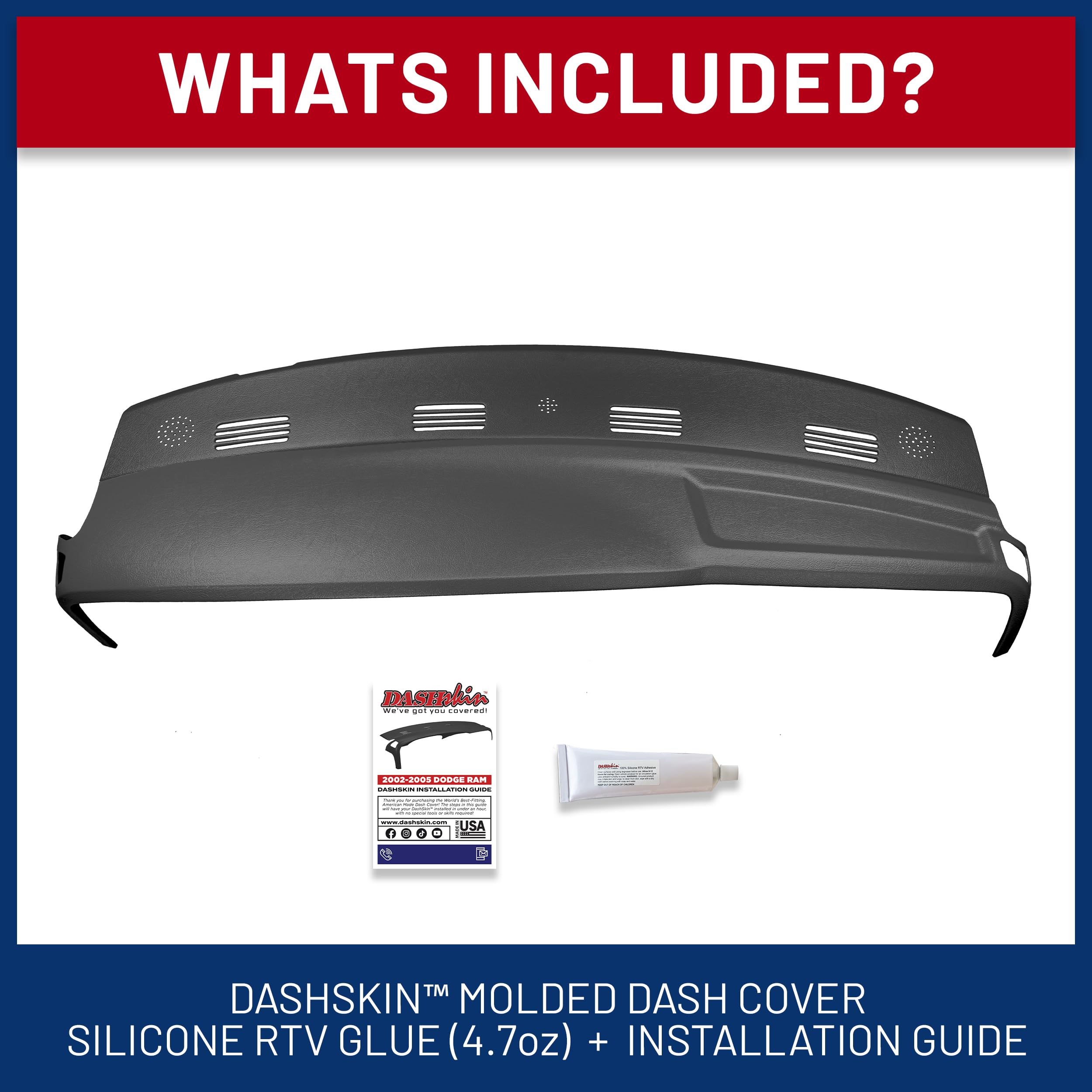 Dashskin One Piece Molded Dash Cover Cap Compatible With 2002-2005 Dodge Ram (2003-2005 Ram 2500 & 3500) In Dark Slate Grey - Ma