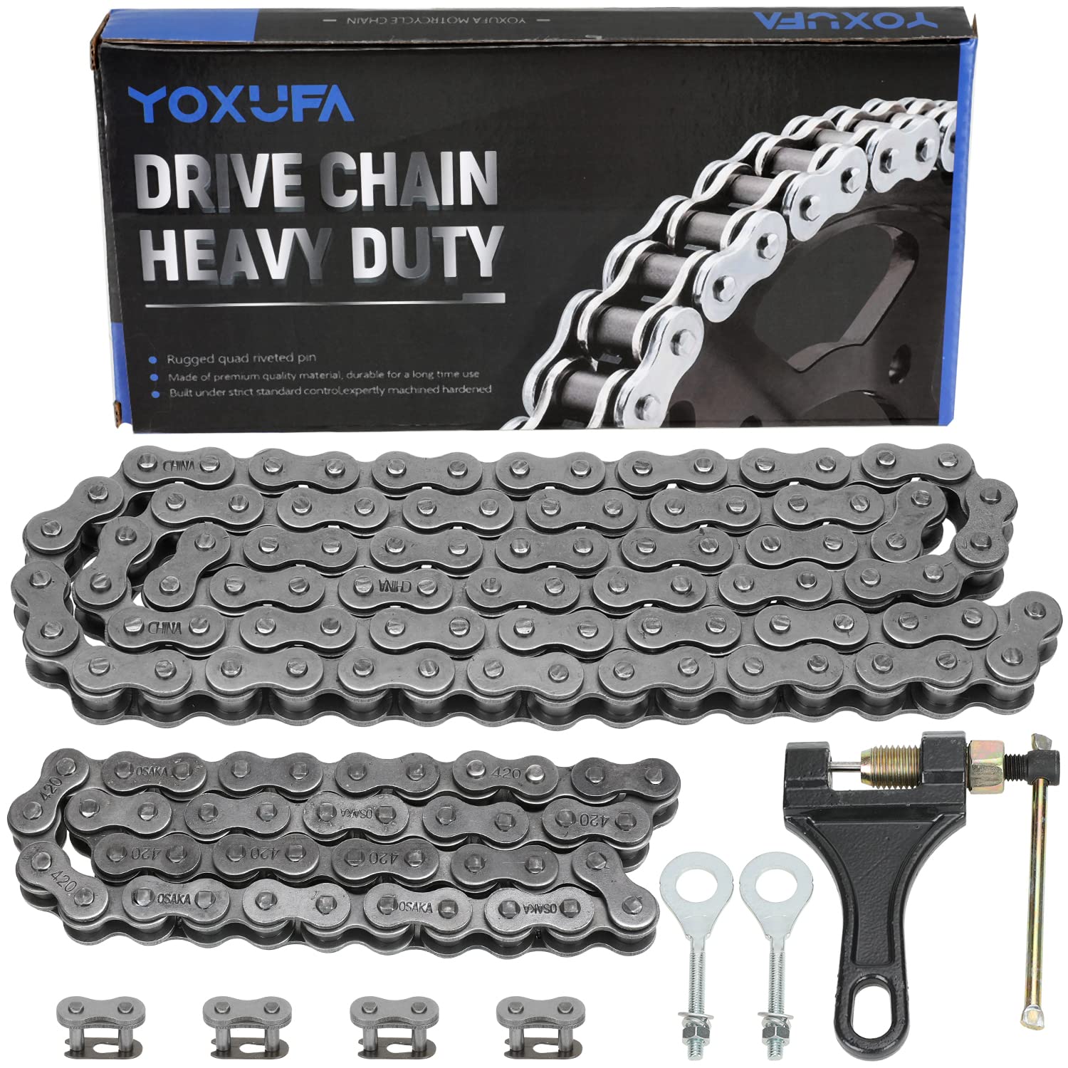 YOXUFA 420 Jackshaft Chain 42 Link + 90 Link with Chain Breaker for Coleman CT200U CT200U-EX BT200X Baja Warrior MB200 Massimo M