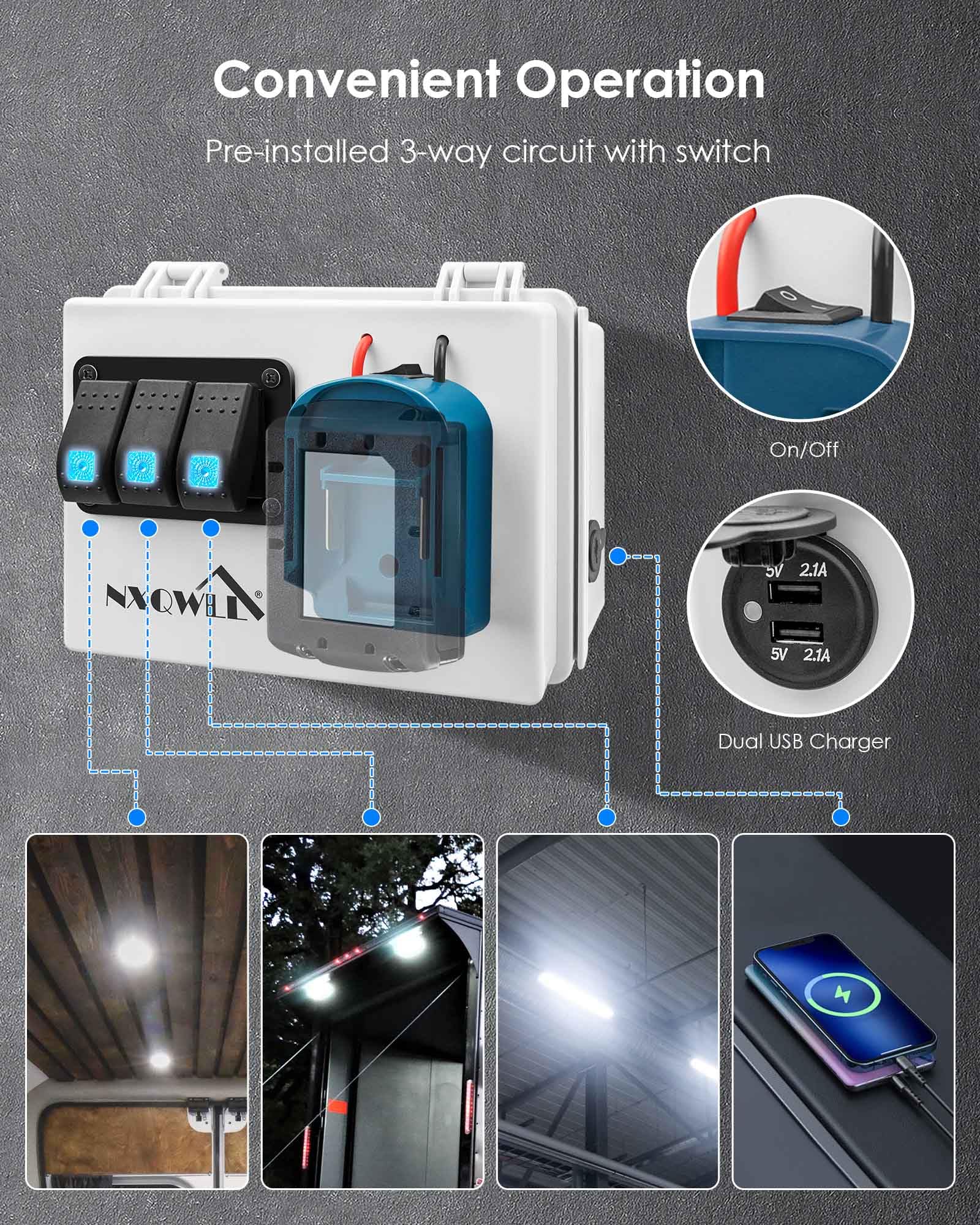 Power Distribution Box with Battery Adapter Fits for Makita 18V Battery, Power Adapter Box for Rv Truck Trailer Warehouse, with