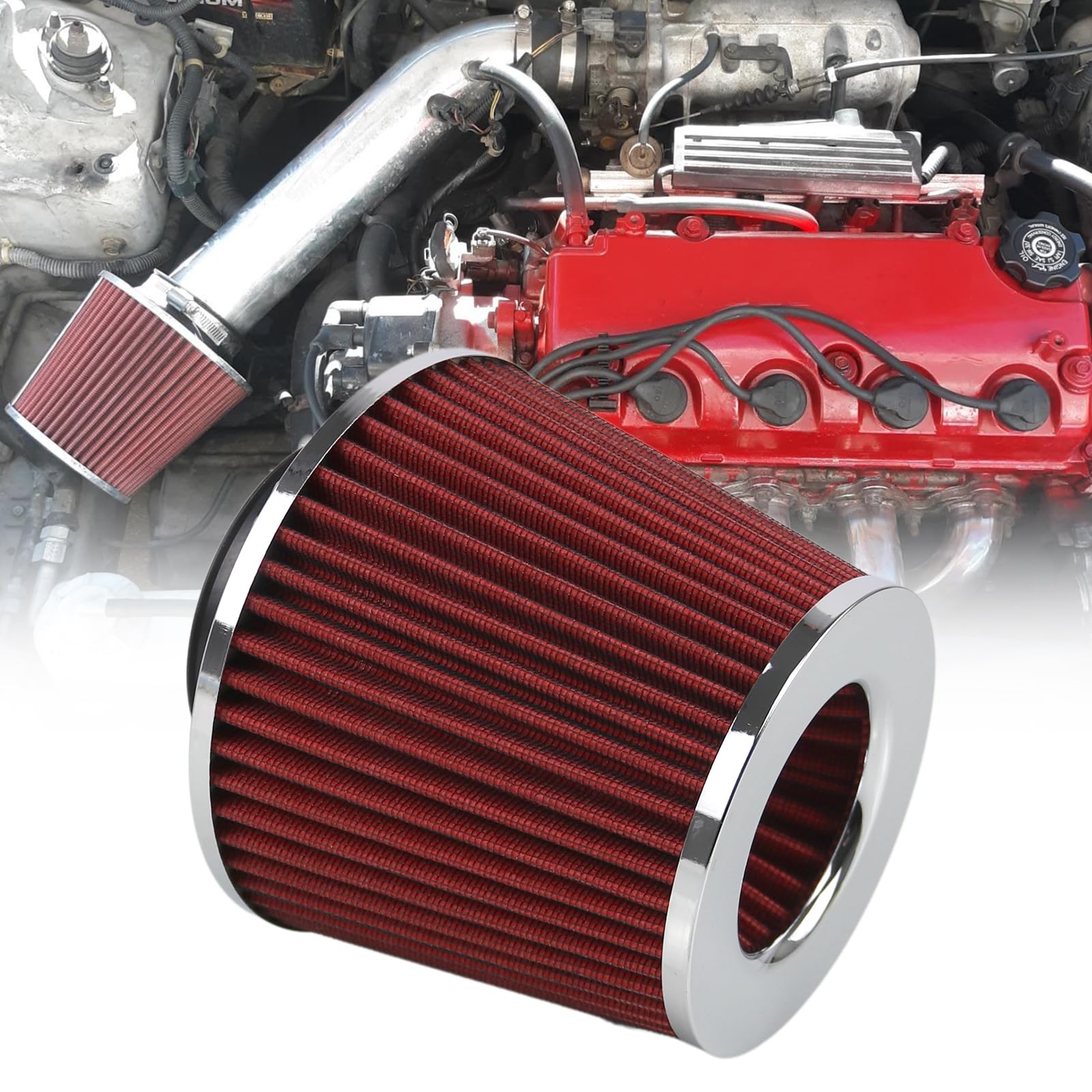 RYANSTAR RACING 83mm 3.25'' High Flow Round Tapered Cone Closed-Top Washable Clamp-On Dry Air Filter