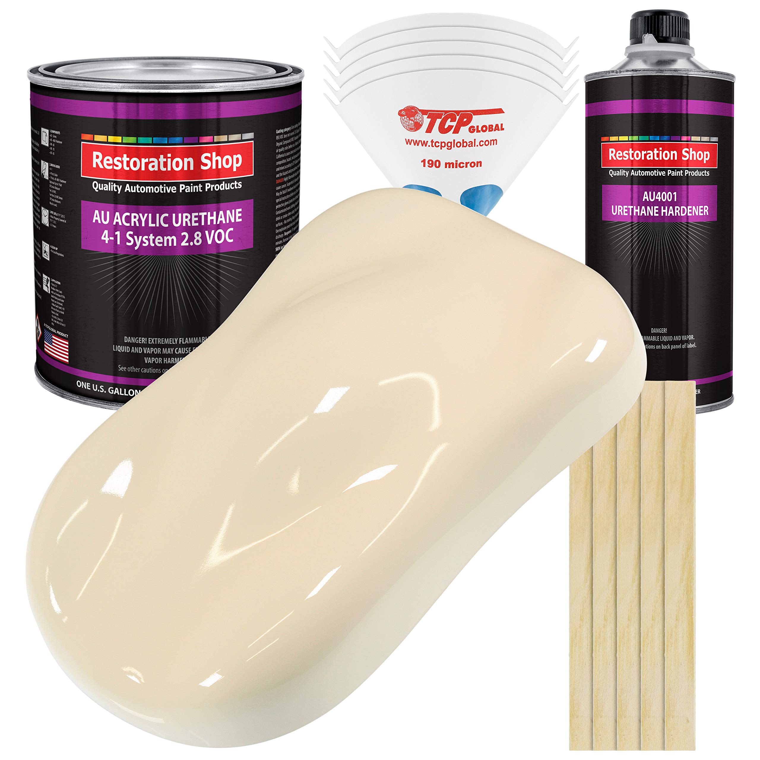 Restoration Shop - Wimbledon White Acrylic Urethane Auto Paint - Complete Gallon Paint Kit - Professional Single Stage High Gloss Automotive, Car, Truck Coating, 4:1 Mix Ratio, 2.8 Voc