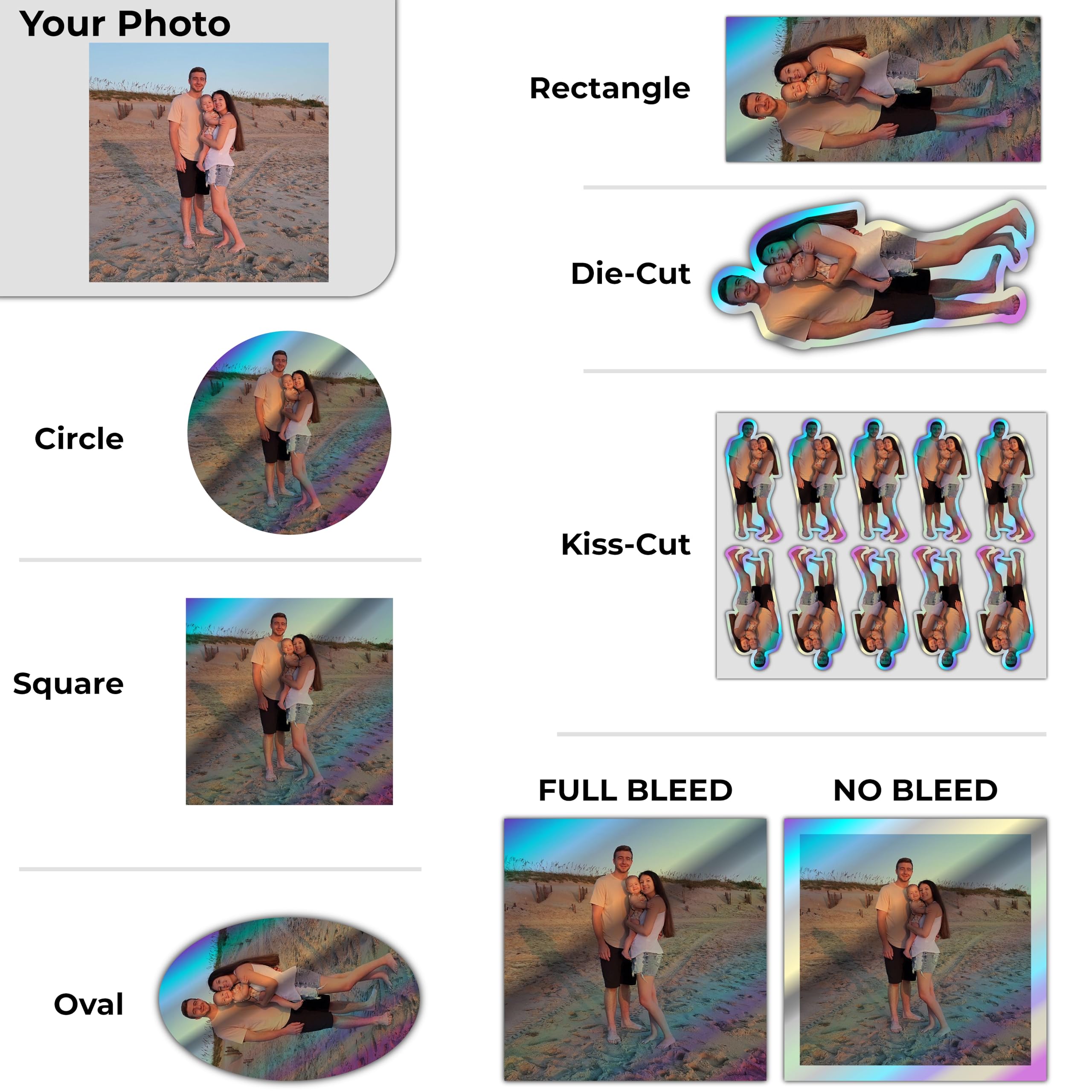 Custom Design Your Own Holographic Vinyl Decals Stickers Labels. Upload Your Photo, Text, Logo, Or Image. Uv Fade Resistant & Vi