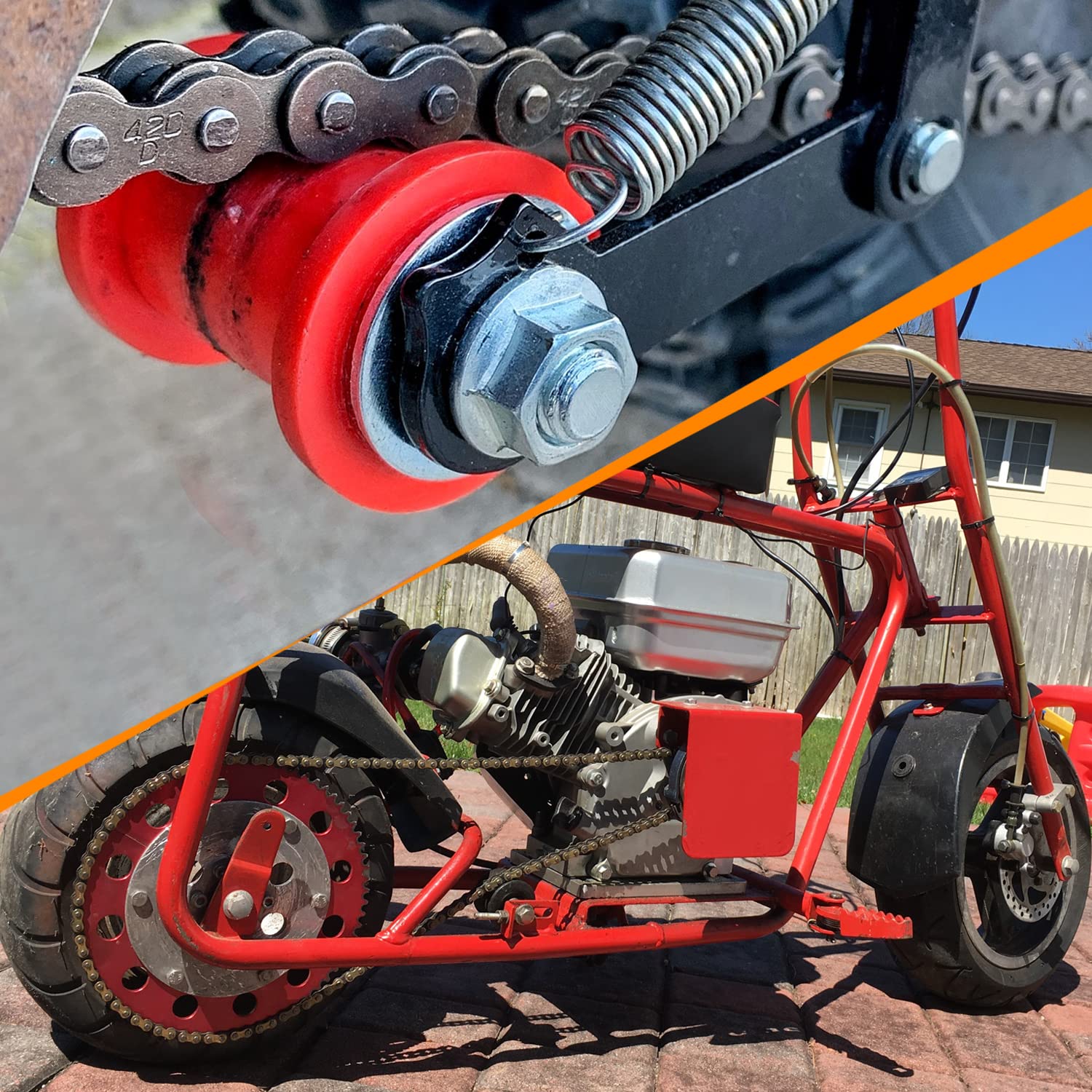 Holato 8Mm 0.31' 10Mm 0.39' Chain Roller Tensioner Wheel Guide For Baja Db30 Doodlebug Dirt Bug Mini Bike 110Cc 125Cc 140Cc 150Cc Ssr Xr125 Crf50 Klx110 Dirt Pit Trail Bike Atv Quad Motorcycle Red