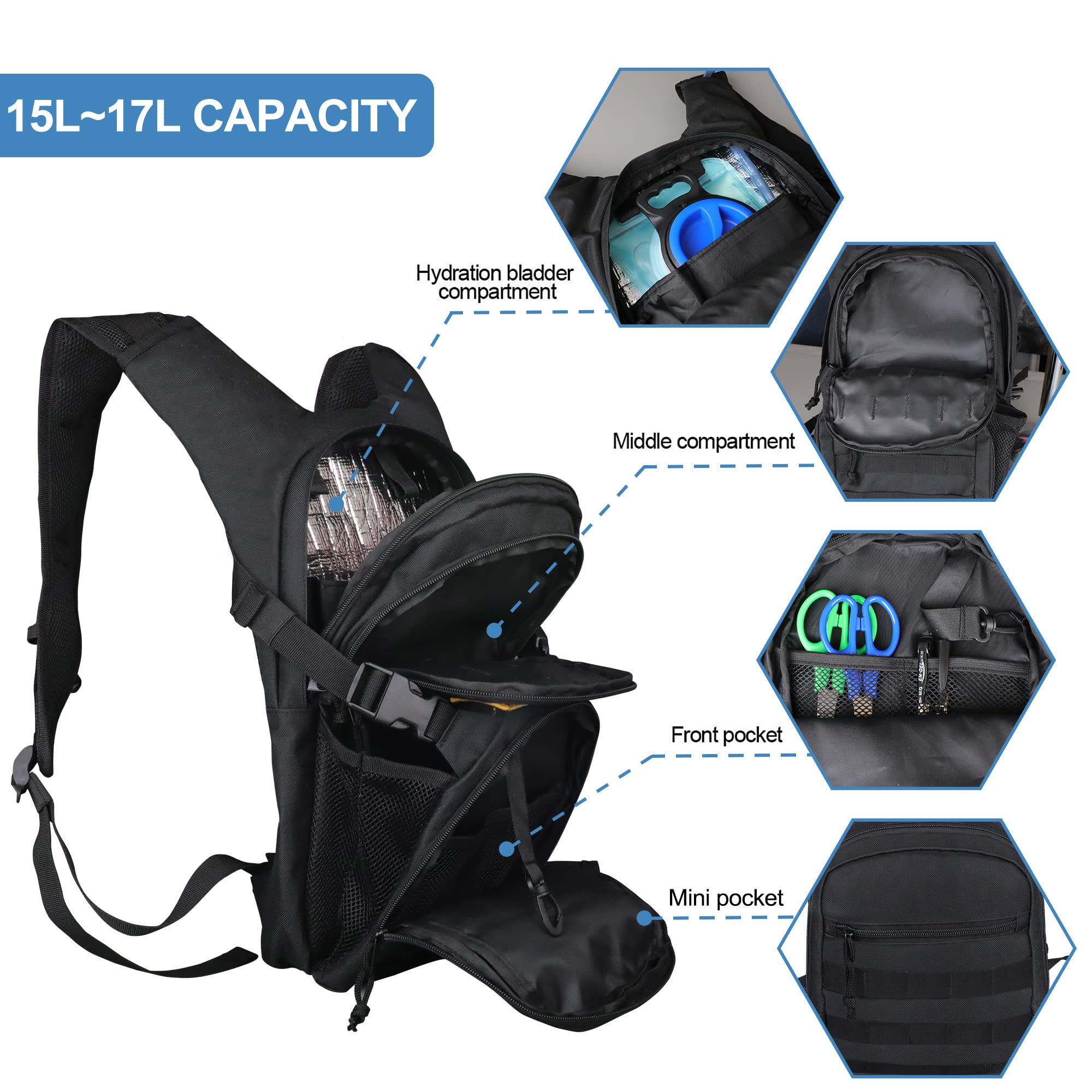 Tactical Molle Hydration Backpack Water Backpack With 2L Peva Water Bladder Hydration Pack For Men Women Military Backpack For Hiking Biking Running Cycling