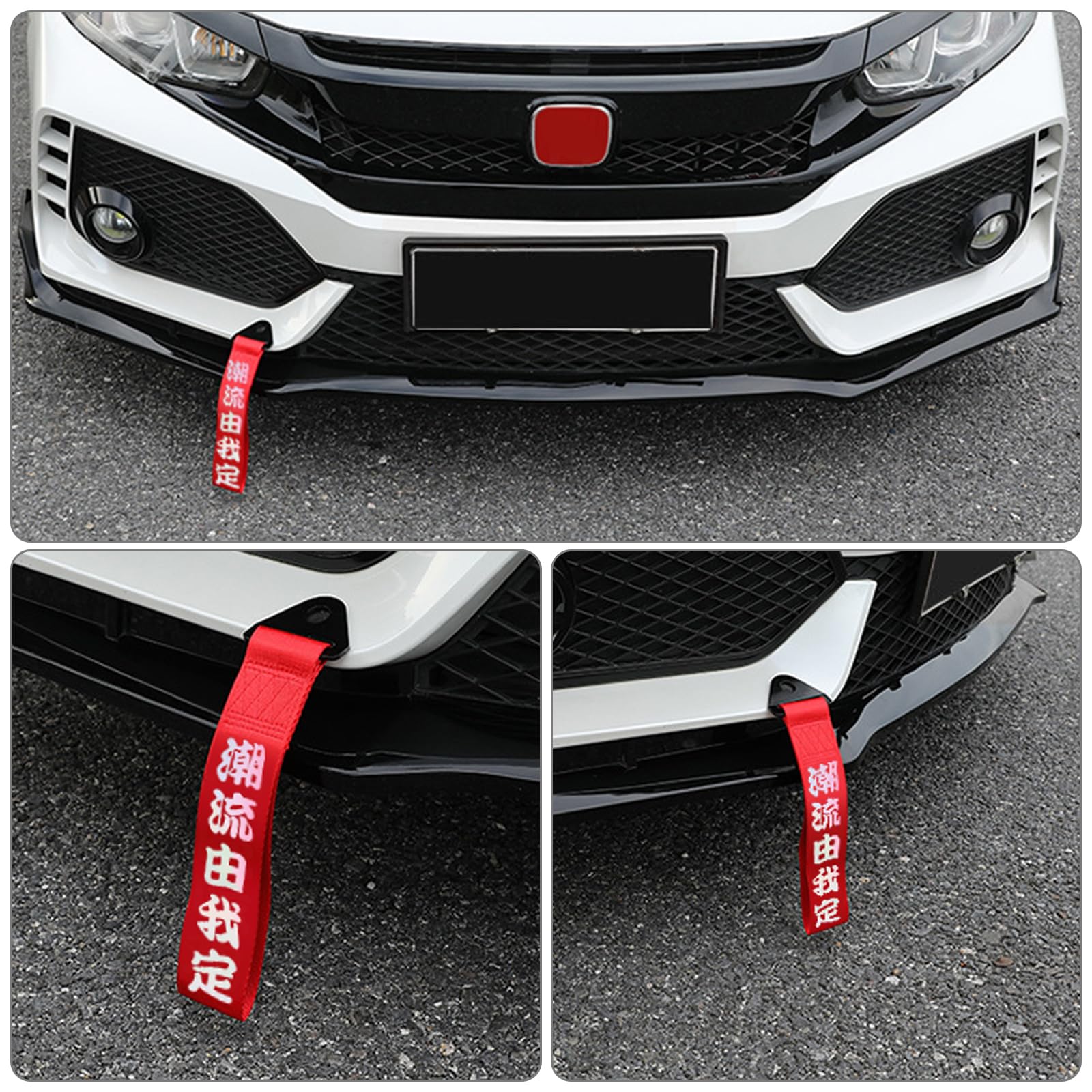Windance 2pcs Car Modification Red Racing Tow Strap Personalized with Chinese Slogan,Decorative Traction Rope for Front Rear Bum