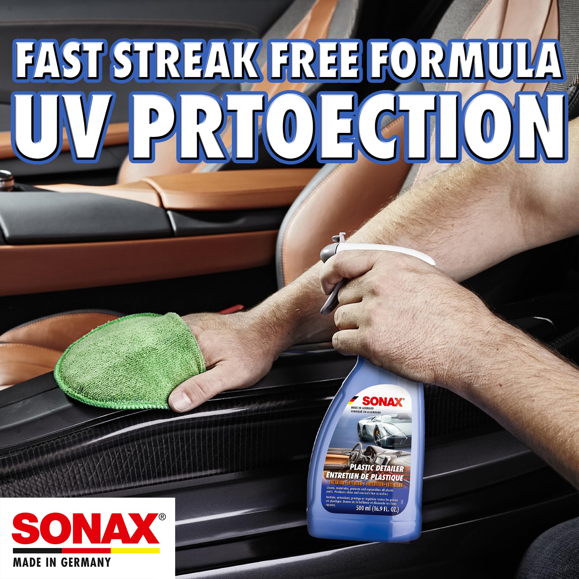 SONAX Plastic Detailer 255241 | Spray-On Protection for Interior & Exterior Plastic Surfaces | Cleans, Restores, and Protects |