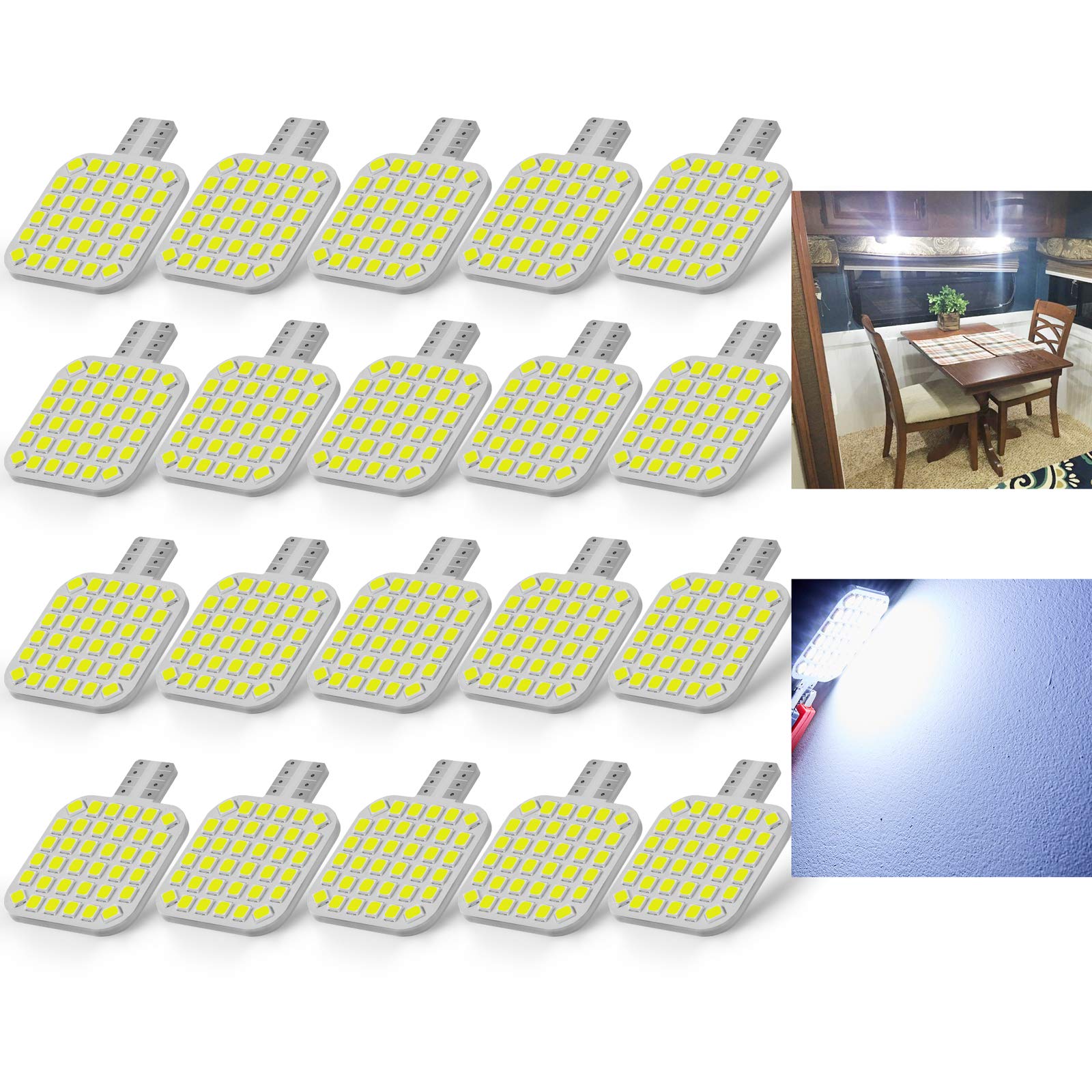 Brishine 20Pcs 921 Interior Led Light Bulbs For Rv, Super Bright 36-Smd Cool White T10 922 912 194 Led Bulbs Replacement For Camper Trailer Motorhome Marine Boat Indoor Ceiling Dome Lights(12V Dc)