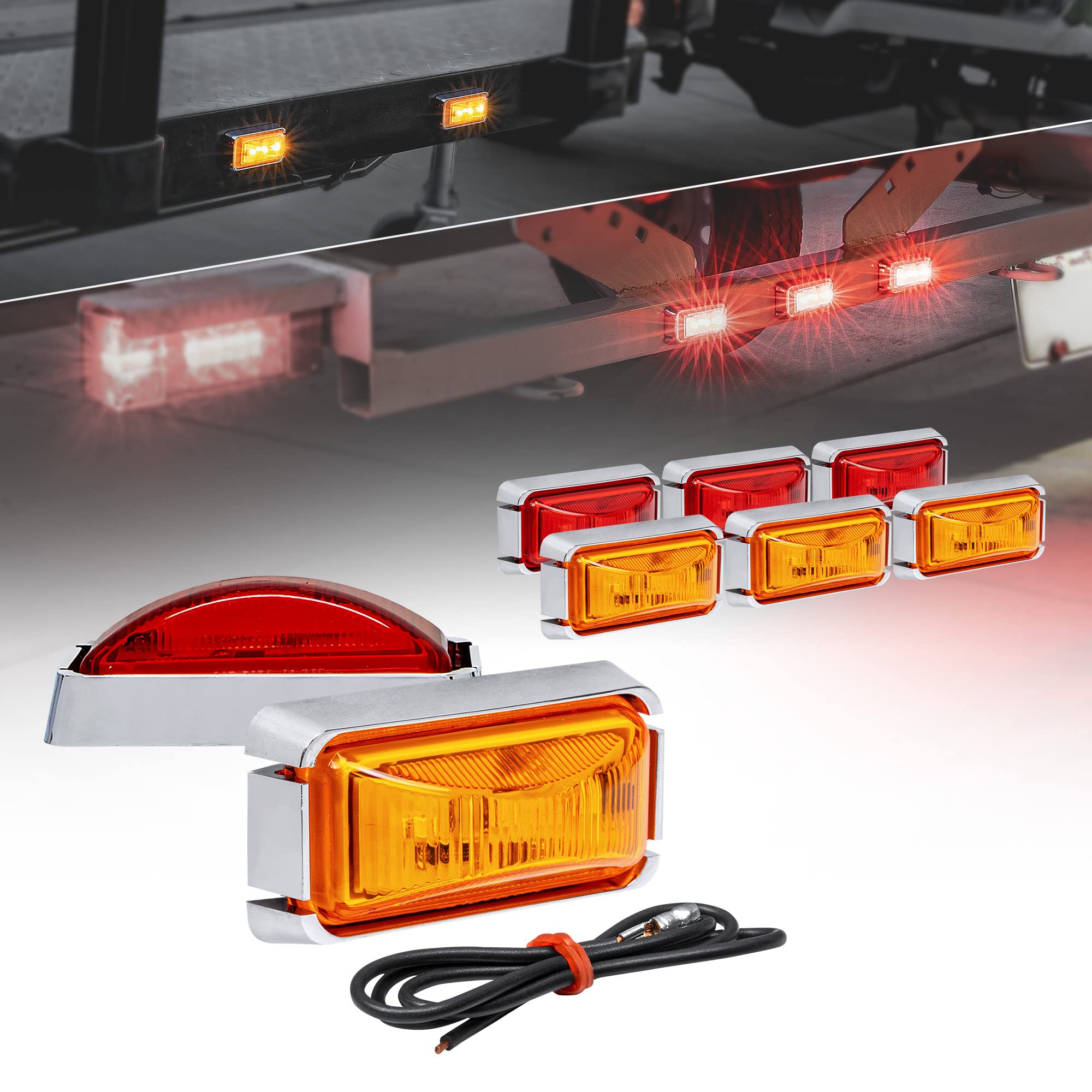 True Mods 8Pc 2.5'' Amber + Red Led Trailer Marker Light W/Chrome Bezel [Dot Fmvss 108] [Sae P2Pc] [Surface Mount] [Waterproof I