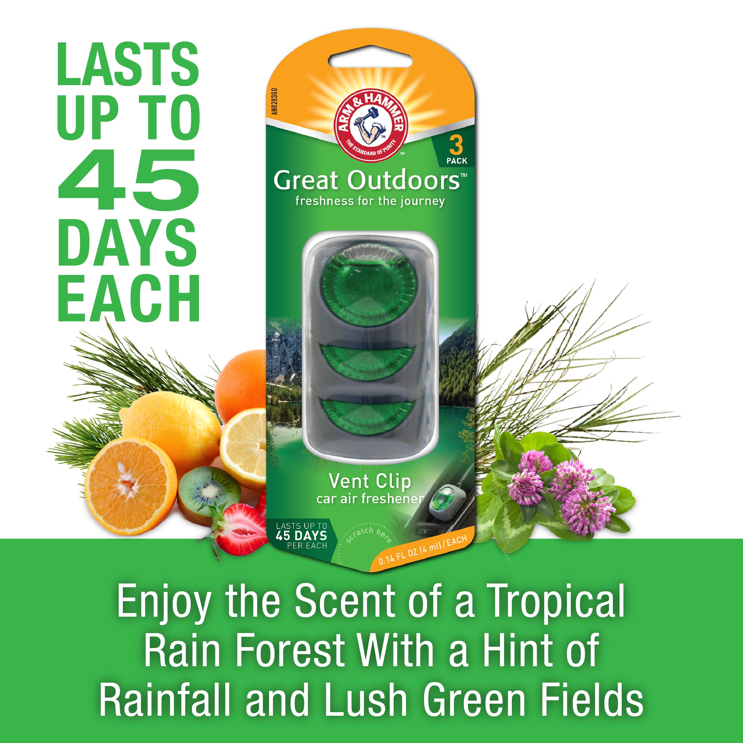 Arm & Hammer AH8203GO Great Outdoor Freshness Vent Clip for Car Air Freshener 4 Pack of 3 Piece in Each