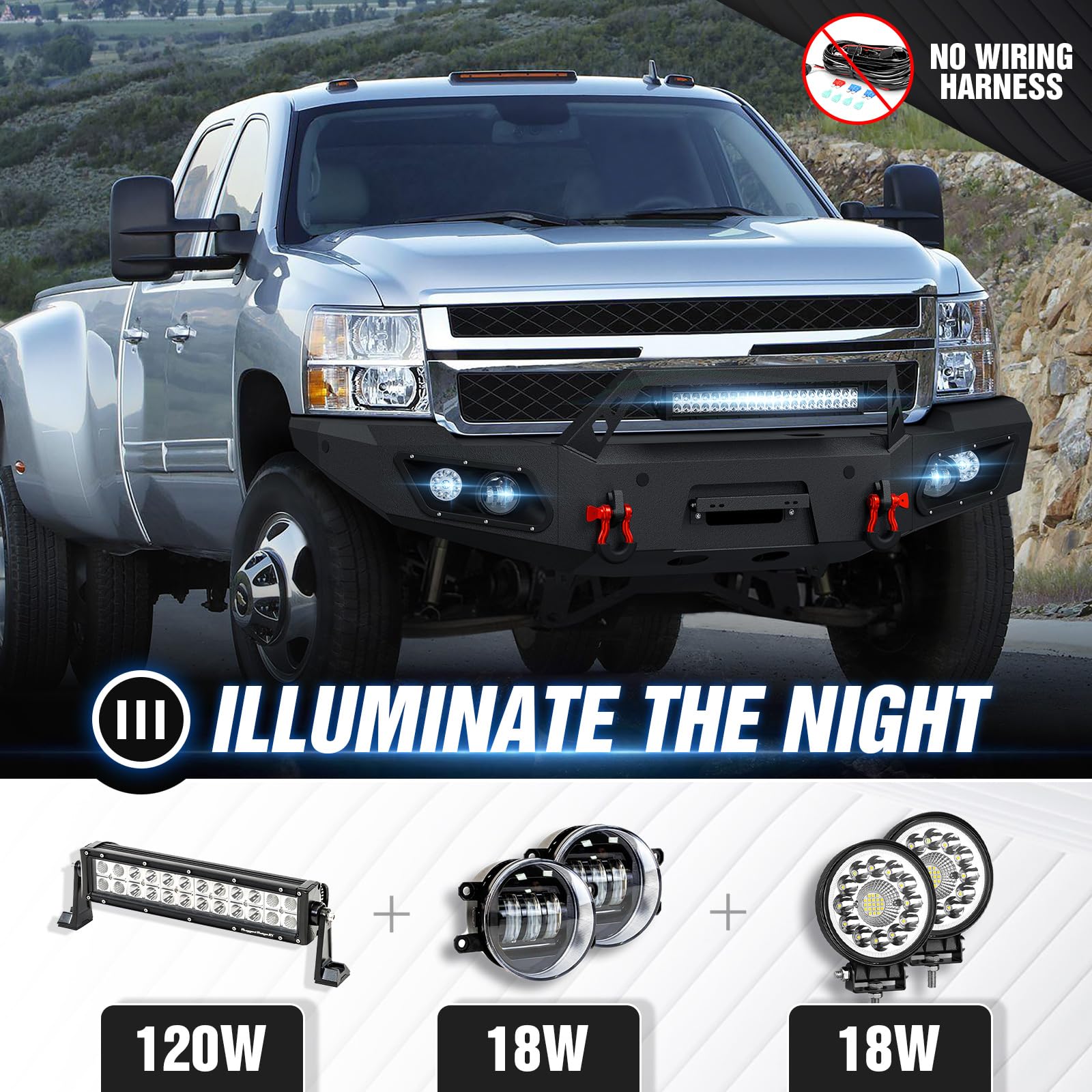 YZONA Pickup Truck Front Bumper Compatible with 2011-2014 Chevy Silverado 2500 3500 HD Off-Road Bumper Equipped with 5 x LED Lig