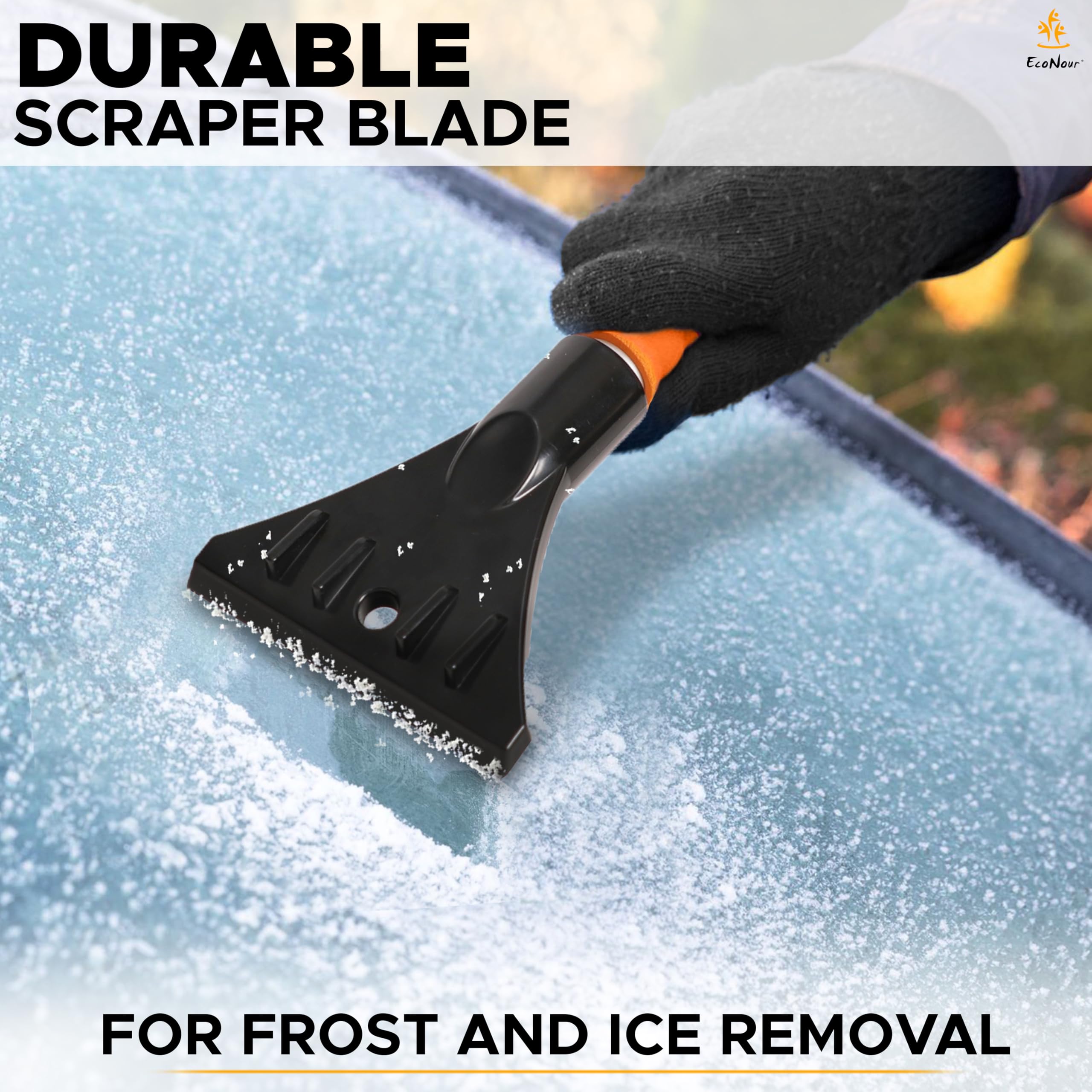 Econour 17'' Snow Brush & Ice Scraper For Car Windshield | Automotive Snow Brush With Ergonomic Foam Grip | Heavy-Duty Winter Ca