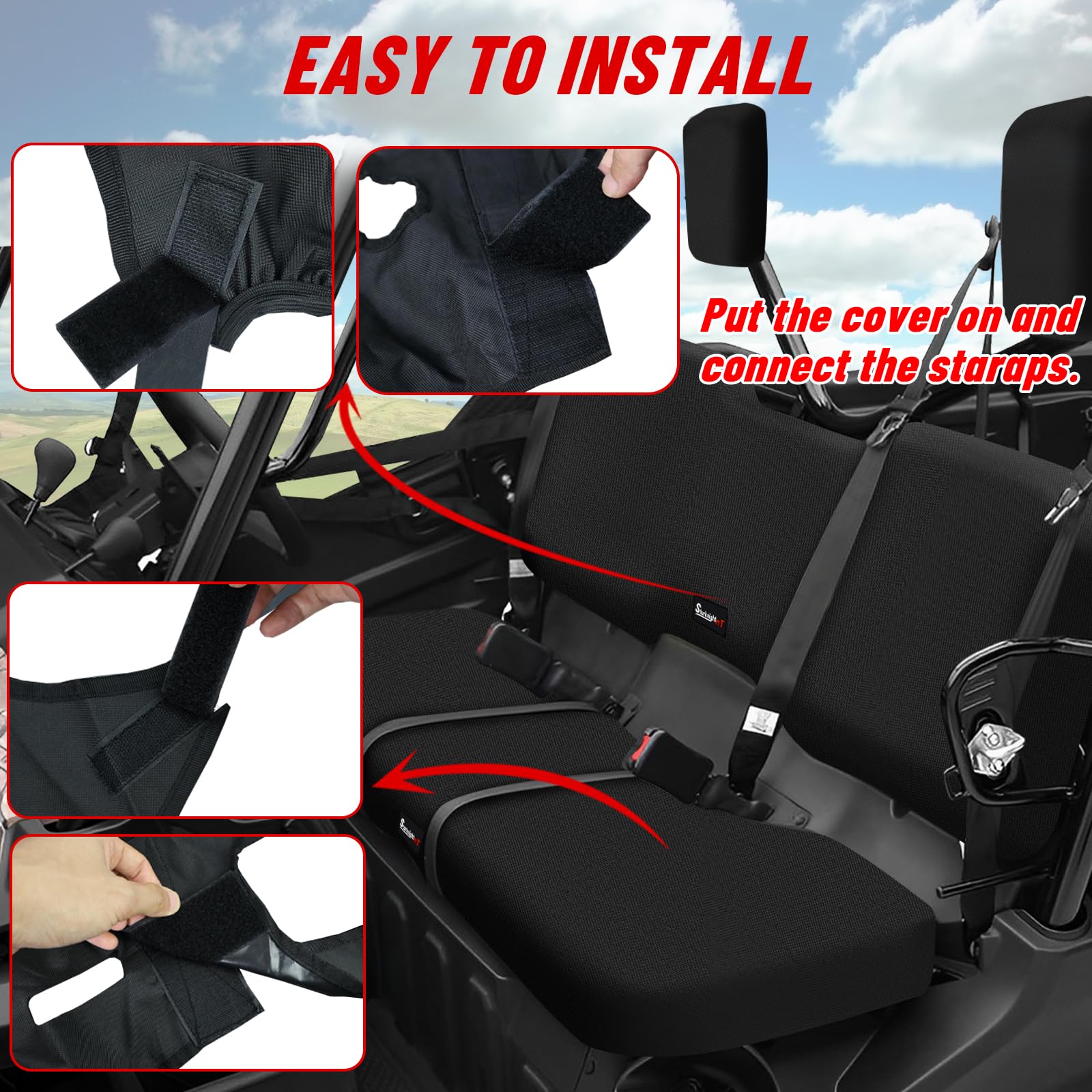 Starknightmt Utv Pioneer Seat Covers Compatible With 2016-2024 Pioneer 1000 1000-5(Front Seat),1000-6(Front And Rear Seat),Water-Repellent Bench Seat Cover -Black