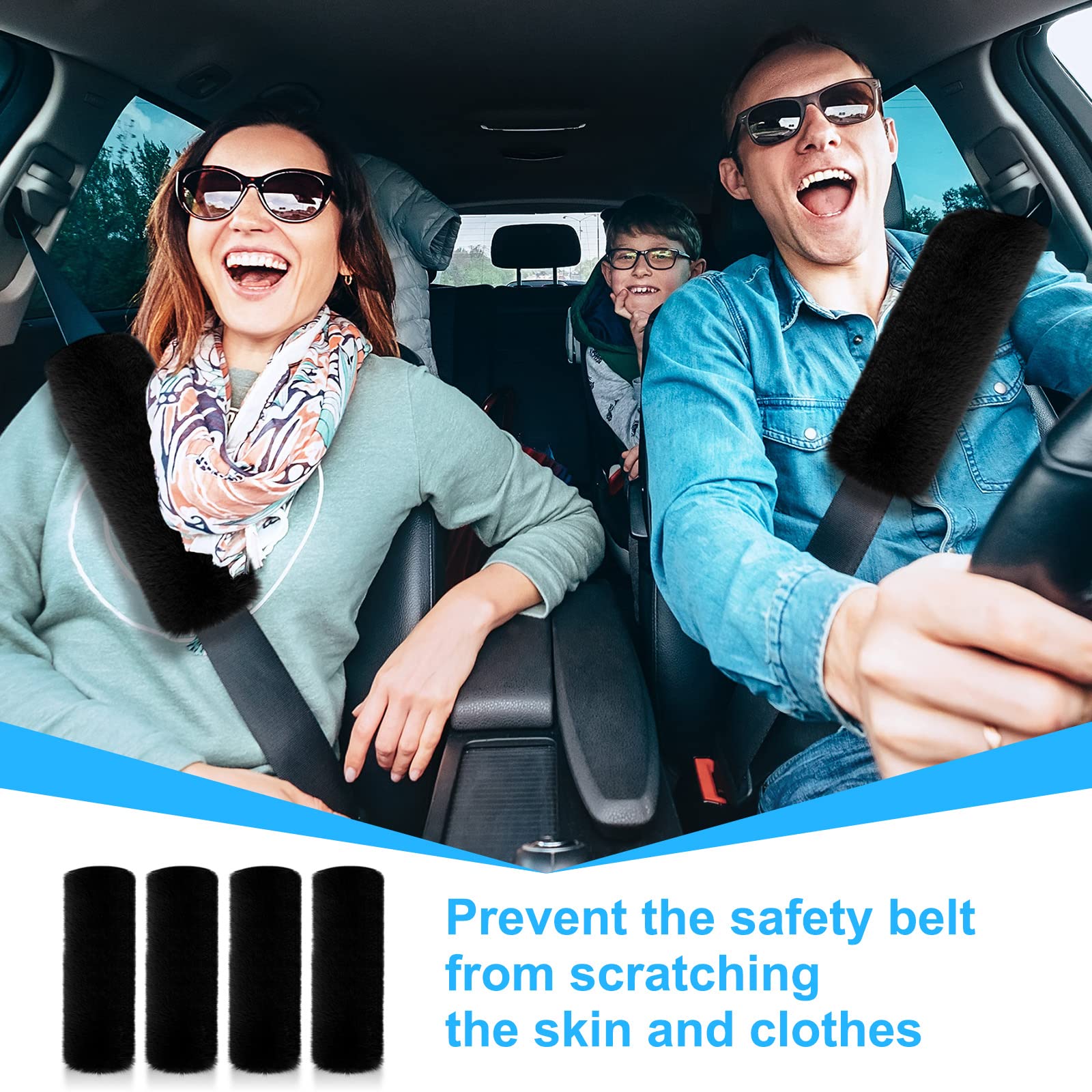 Boao 4 Pack Faux Sheepskin Car Seat Belt Pads Seatbelt Protector Soft Seat Belt Shoulder Strap Cover Comfort Harness Pad(Charcoa