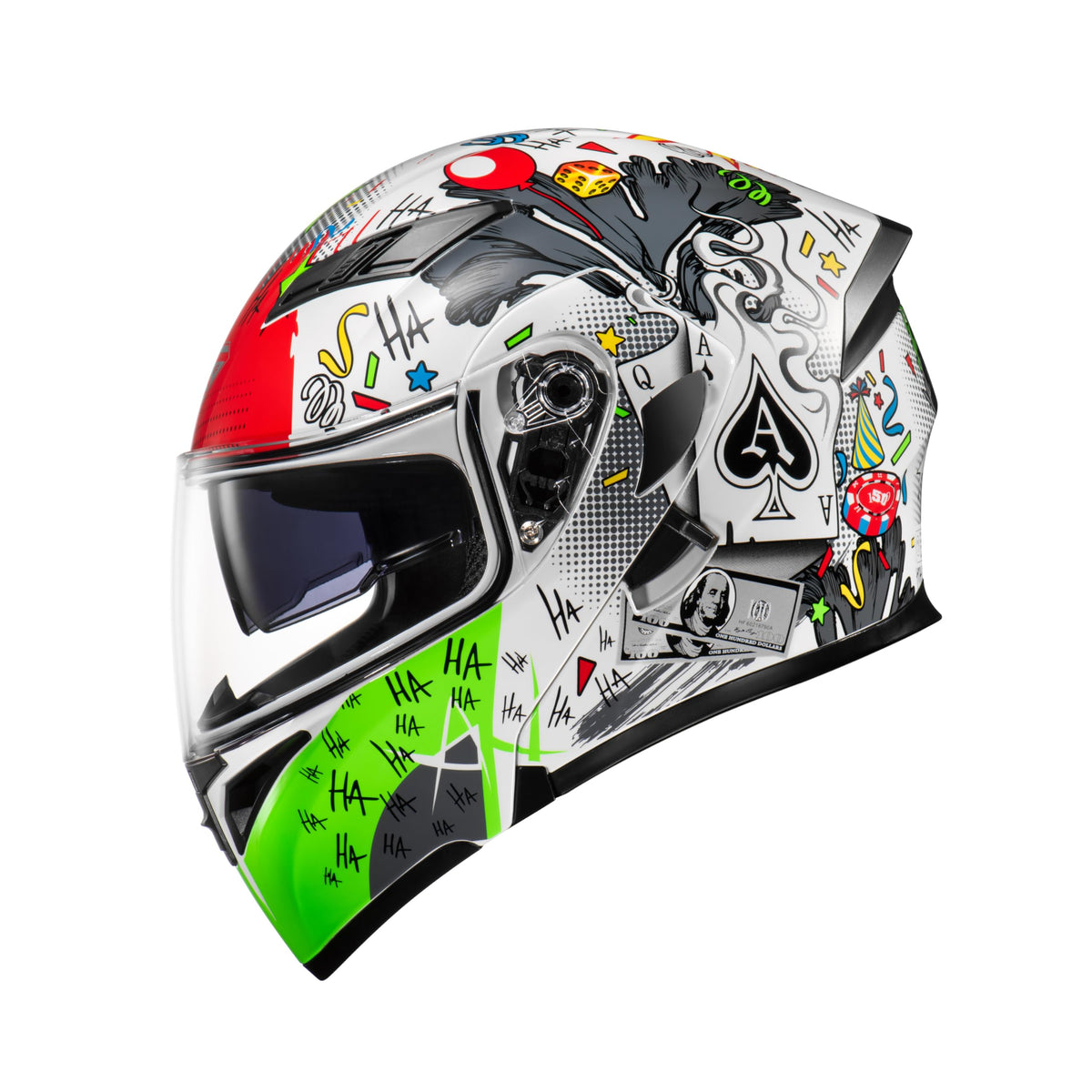 Kypara Motorcycle Dual Visor Flip Up Modular Full Face Helmet With Dot Certification Of Impressionism (White Pocker, Xl)