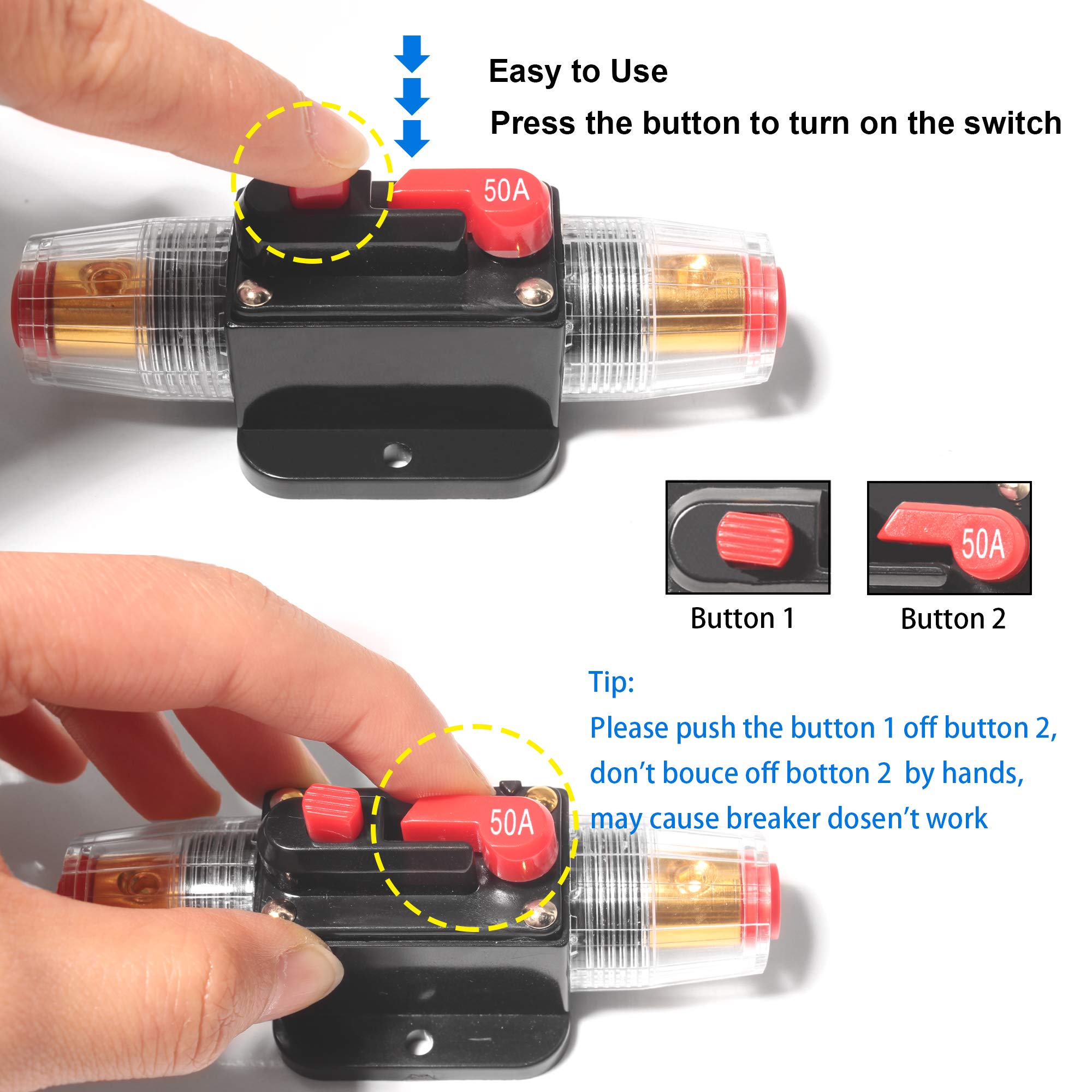 Monrand 2 Pcs 50Amp Car Audio Inline Circuit Breaker,12V 20A 30A 40A 50A 60A Car Audio Inline Circuit Breaker Fuse For System Pr