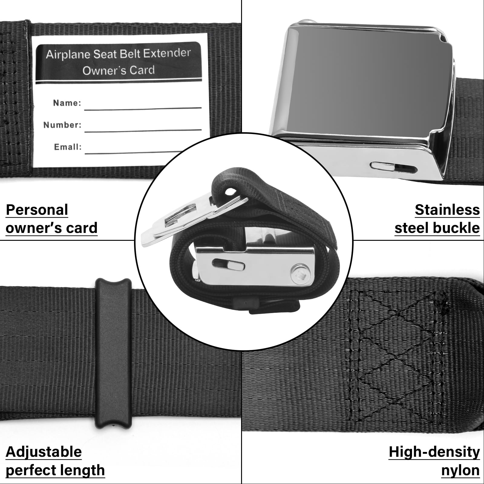 Coolrunner 2 in 1 Airplane Seat Belt Extender - Adjustable 7-32" - Fits All Airlines - Black - Includes Free Carrying Case