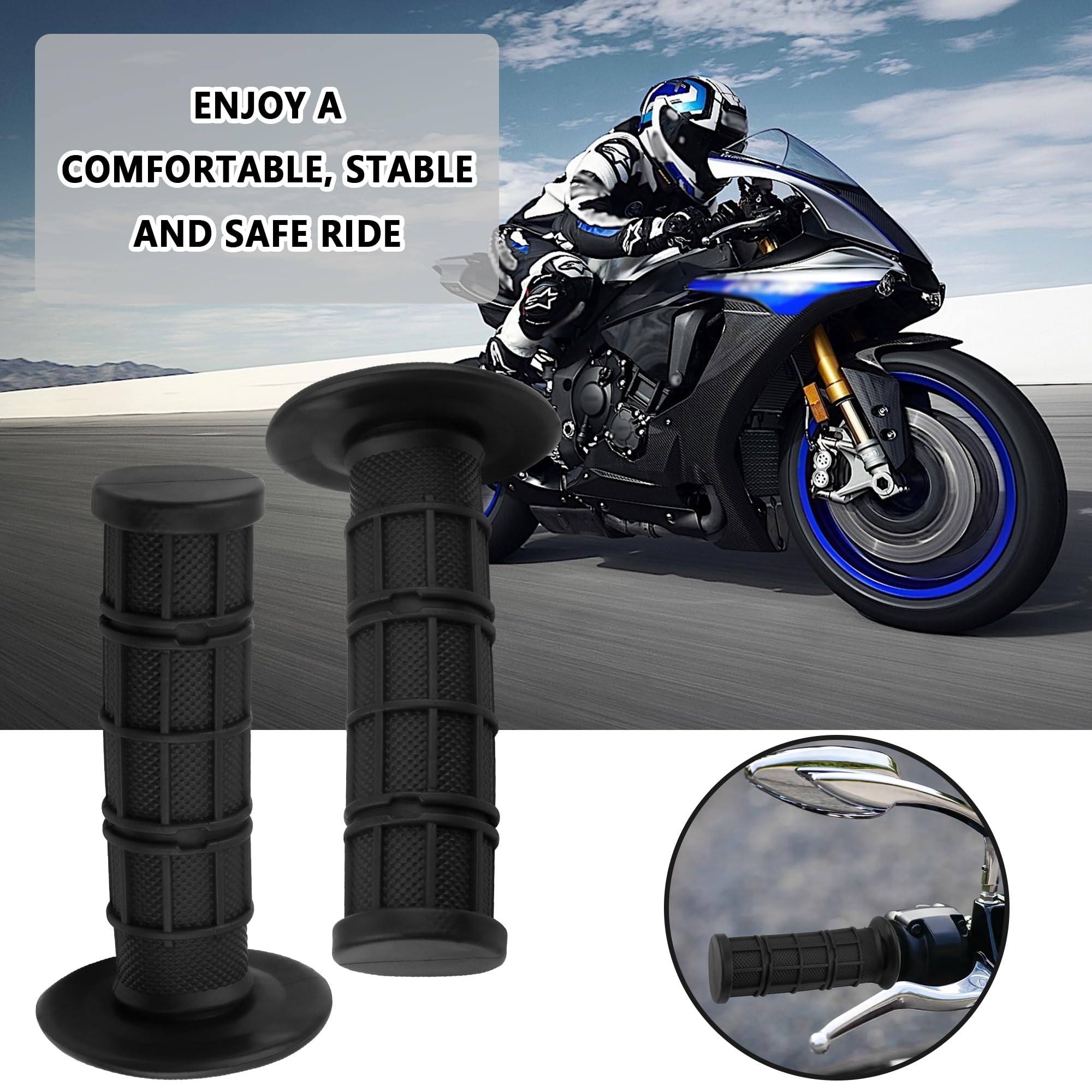 2Pcs Motorcycle Grips,Anti-Slip Rubber Dirt Bike Grips With 7/8' Left & 1' Right Compatible With Crf Kxf,Universal Motorcycle/Bike Handlebar Grips For Women & Men (Black)