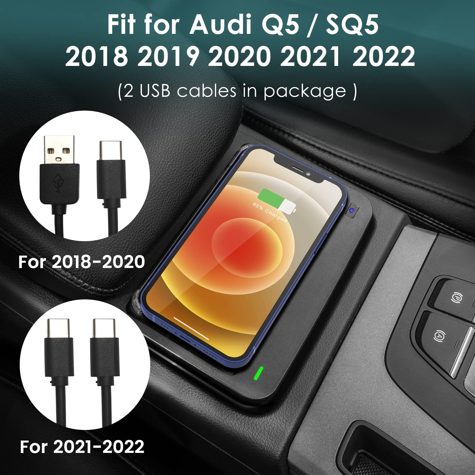 COTAZA Wireless Phone Charger for Audi Q5/SQ5 2018-2024, Silicone Charging Pad for Center Console, Model SS003000125-MC