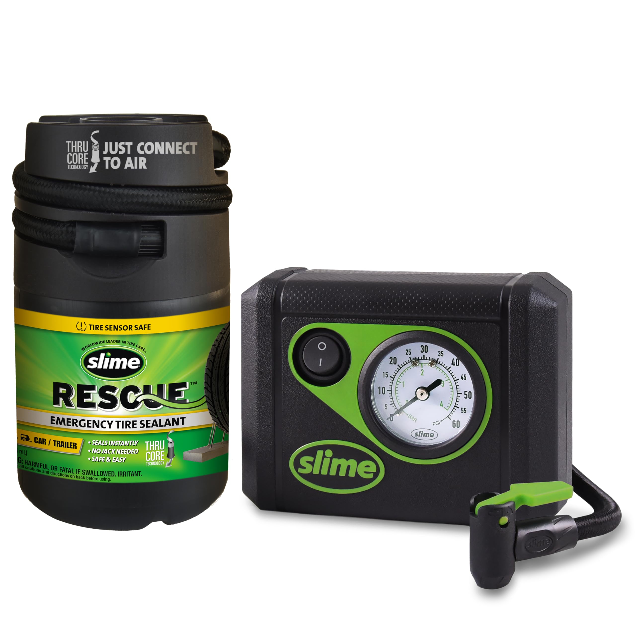 Slime 50138 Flat Tire Puncture Repair, Smart Spair Plus, Emergency Kit For Car Tires, Includes Sealant And Tire Inflator Pump, S