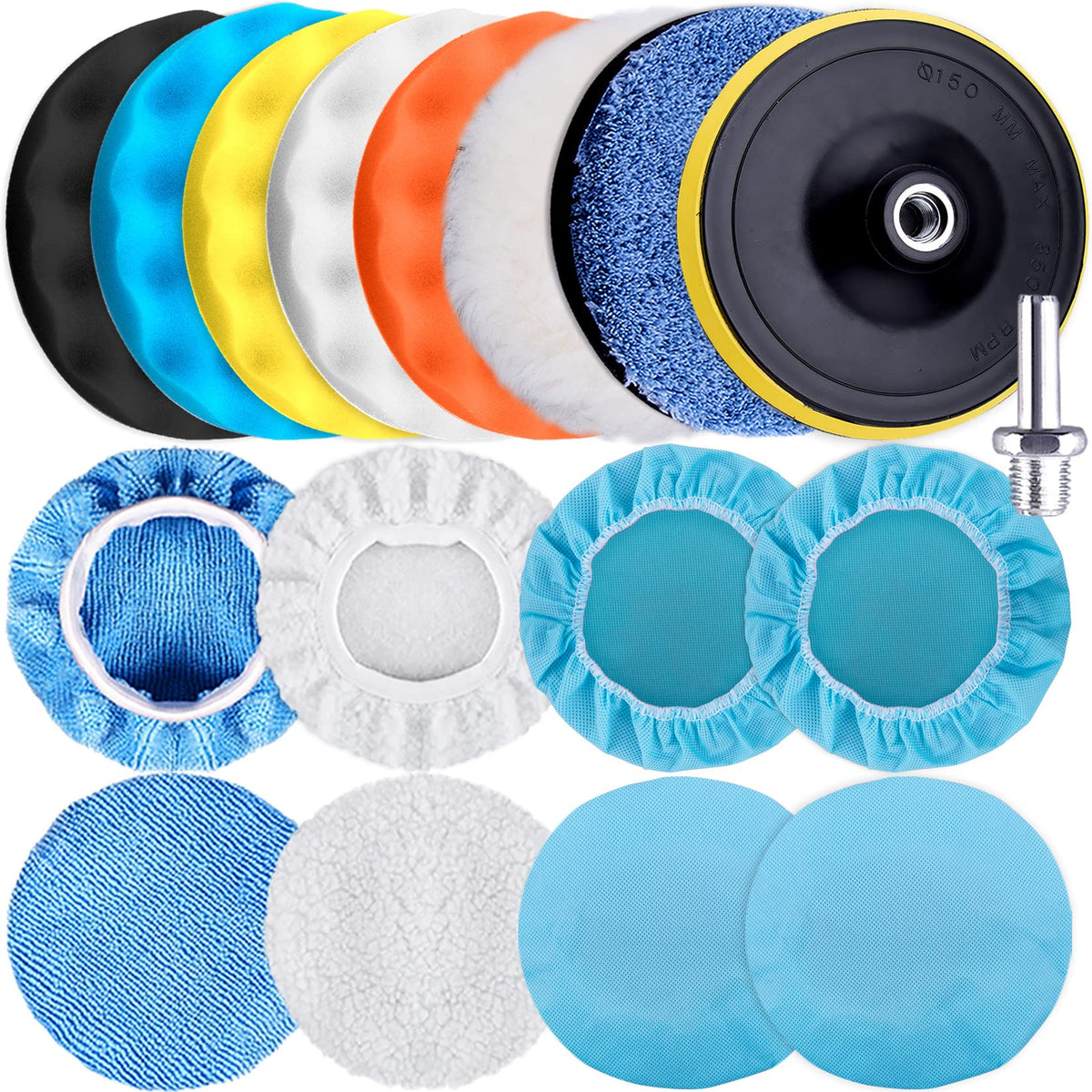 Siquk 17 Pieces 7 Inch Buffing Pads Foam Polishing Pad Wax Buffer Polish Pads Bonnets Car Polishing Buffing Pad Buffer Attachmen