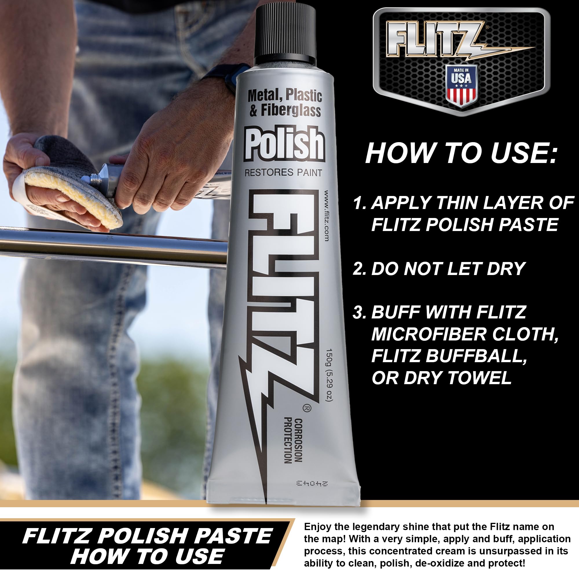 Flitz Metal Polish And Cleaner Paste, Also Works On Plastic, Fiberglass, Aluminum, Jewelry, Sterling Silver - Headlight Restorat