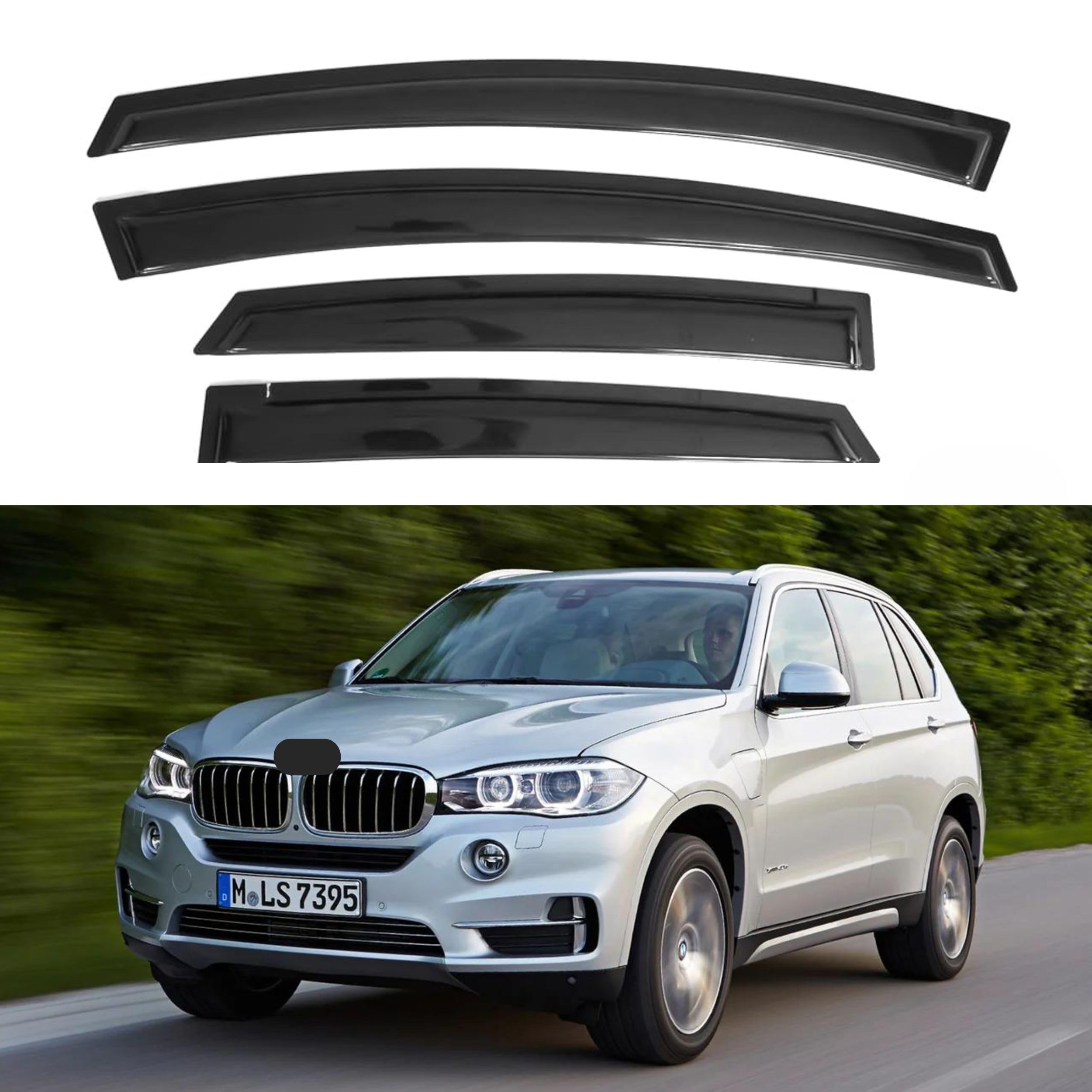 Ig Window Visor For Bmw X5 2007-2018, Rain Guard Tape-On Extra Durable Sun Wind Side Vent Window Deflector, 2007 2008 2009 2010