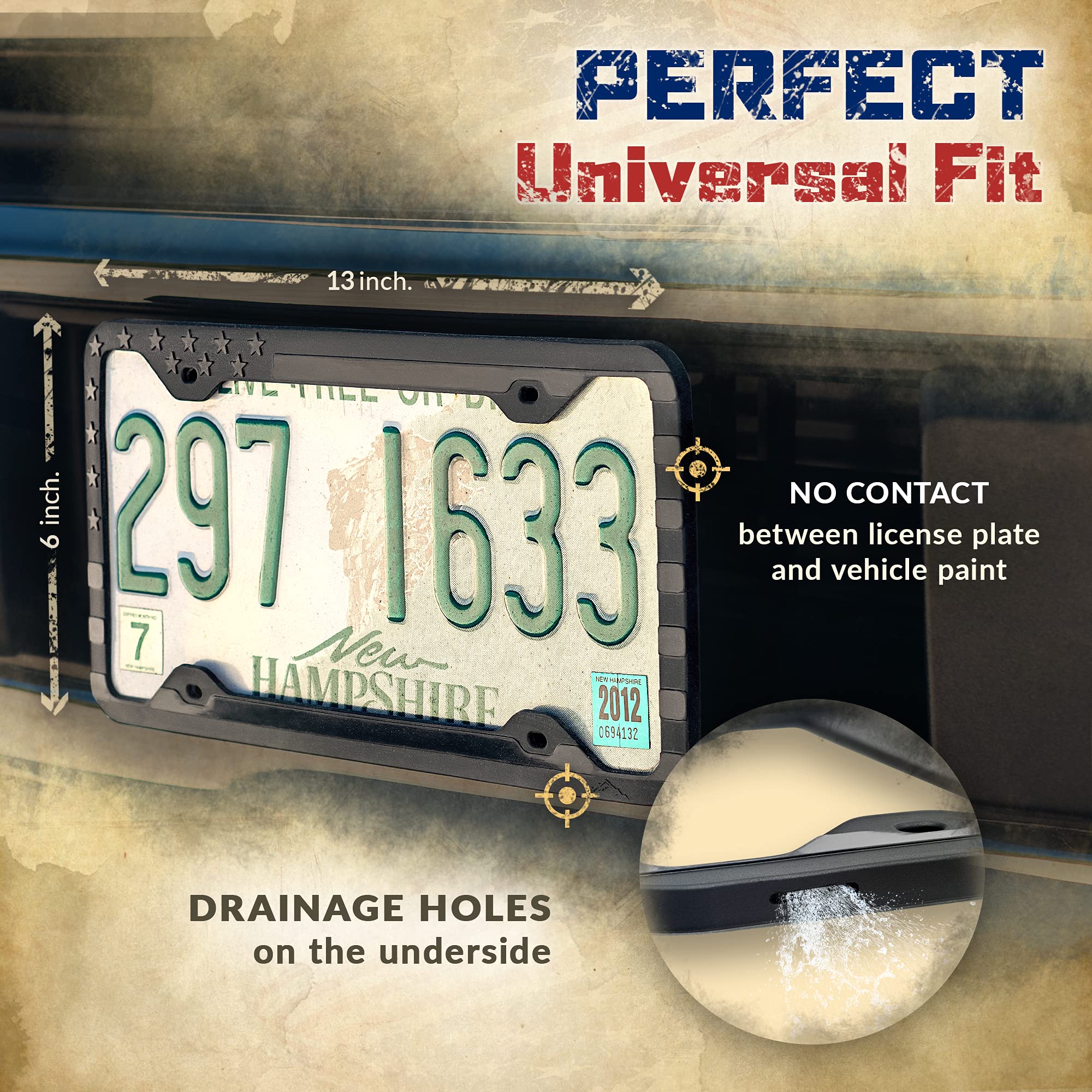 Tactilian Motorcycle License Plate Frame American Flag (Black) Anti Rattle Silicone Subdued 3D Stars And Stripes Usa Flag Gloss