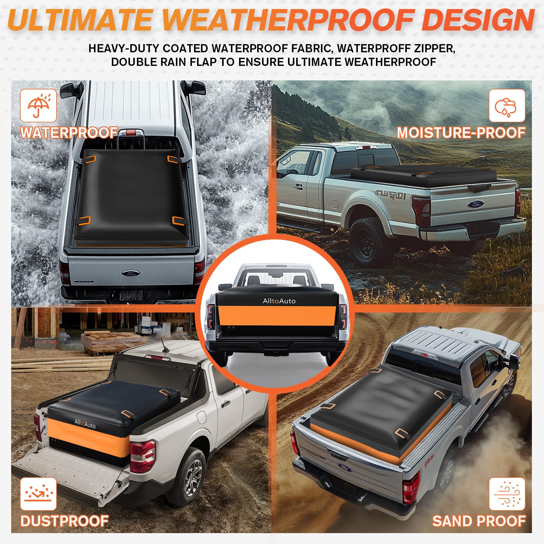 Alltoauto Truck Bed Cargo Bag Plus, 35 Cubic Feet (58''X48''X22''), 100% Waterproof 600D Heavy Duty, Fits Any Truck, Simple And