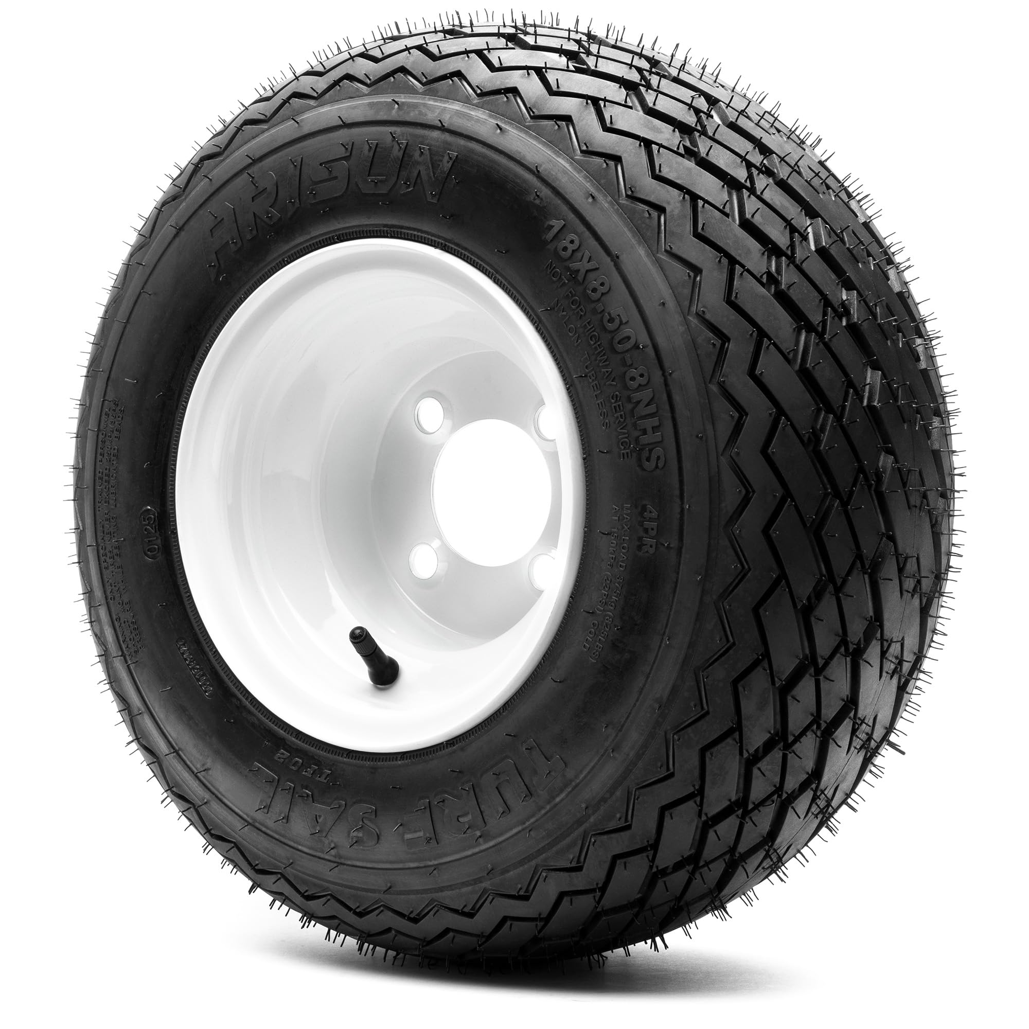8'' Steel Golf Cart Wheel Glossy White And Arisun Turf Sail (18/8.5-8) Golf Cart Tire - Single