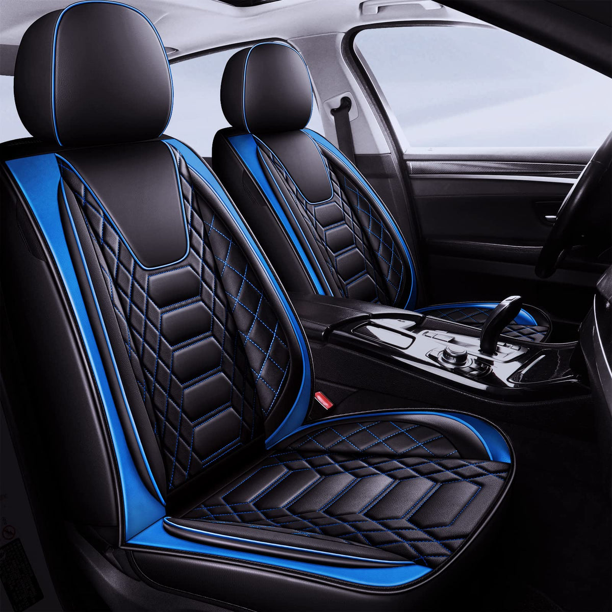 Freesoo Car Seat Covers Leather, Waterproof Seat Cover Full Set Automotive Cushion Protector Accessories Airbag Compatible Unive