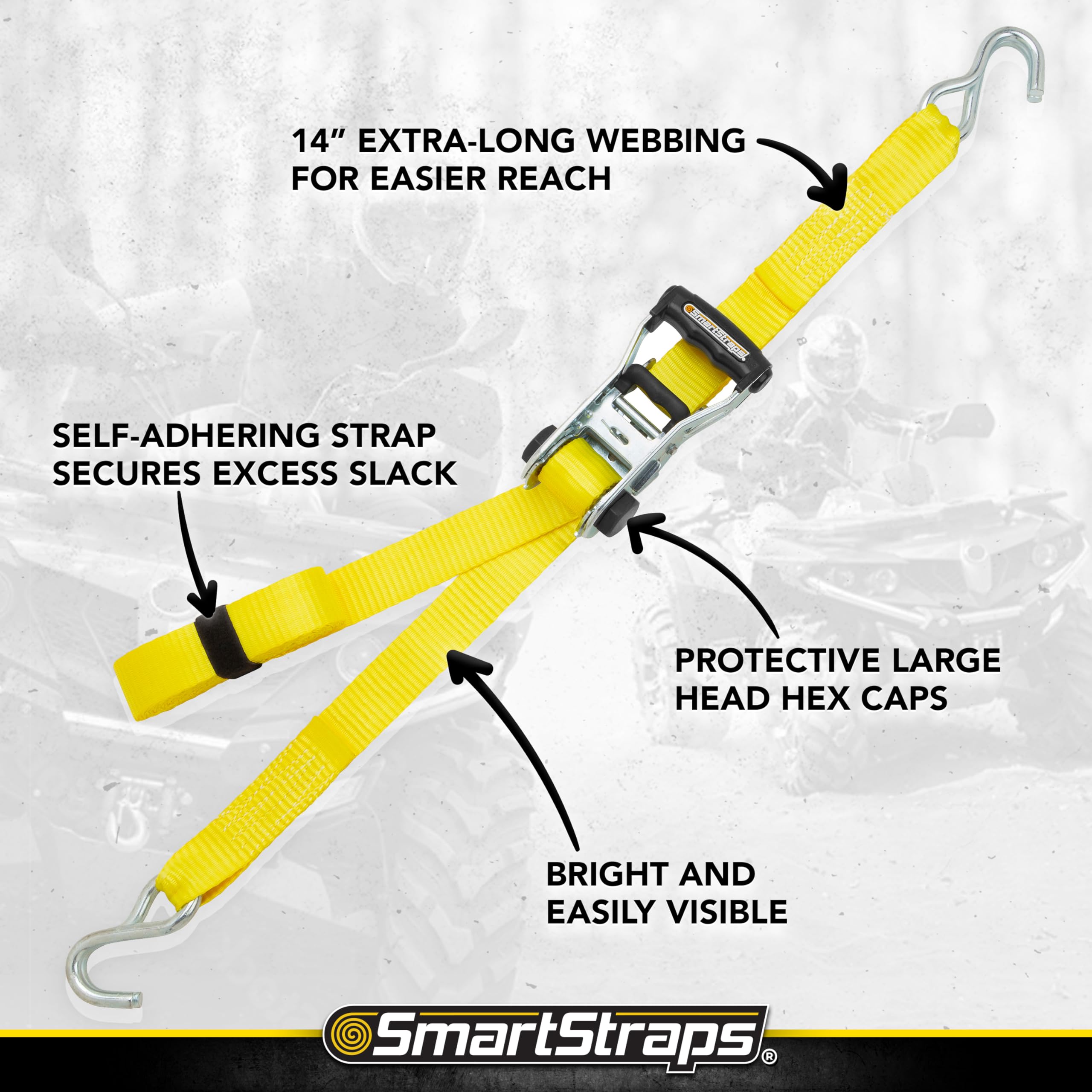SmartStraps 14 Commercial Ratchet Tie Down Strap - 5,000lbs Break Strength, 1,667lbs Safe Work Load - Commercial Duty Tie Downs