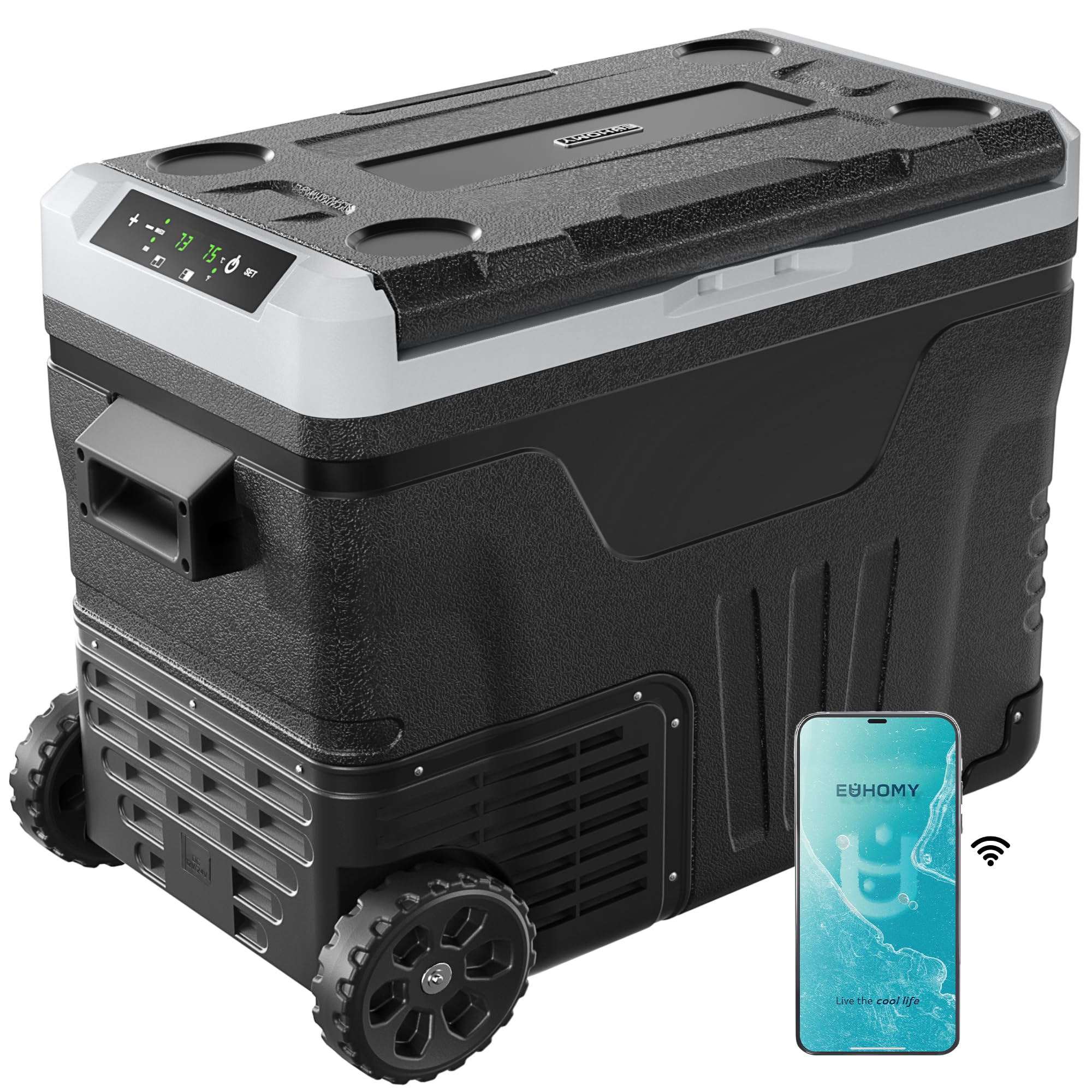 EUHOMY 12 Volt Refrigerator, 47QT(45L) Dual Zone Electric Cooler APP Control, Portable Freezer 12V/24V DC 110-240V AC, 12V Fridg