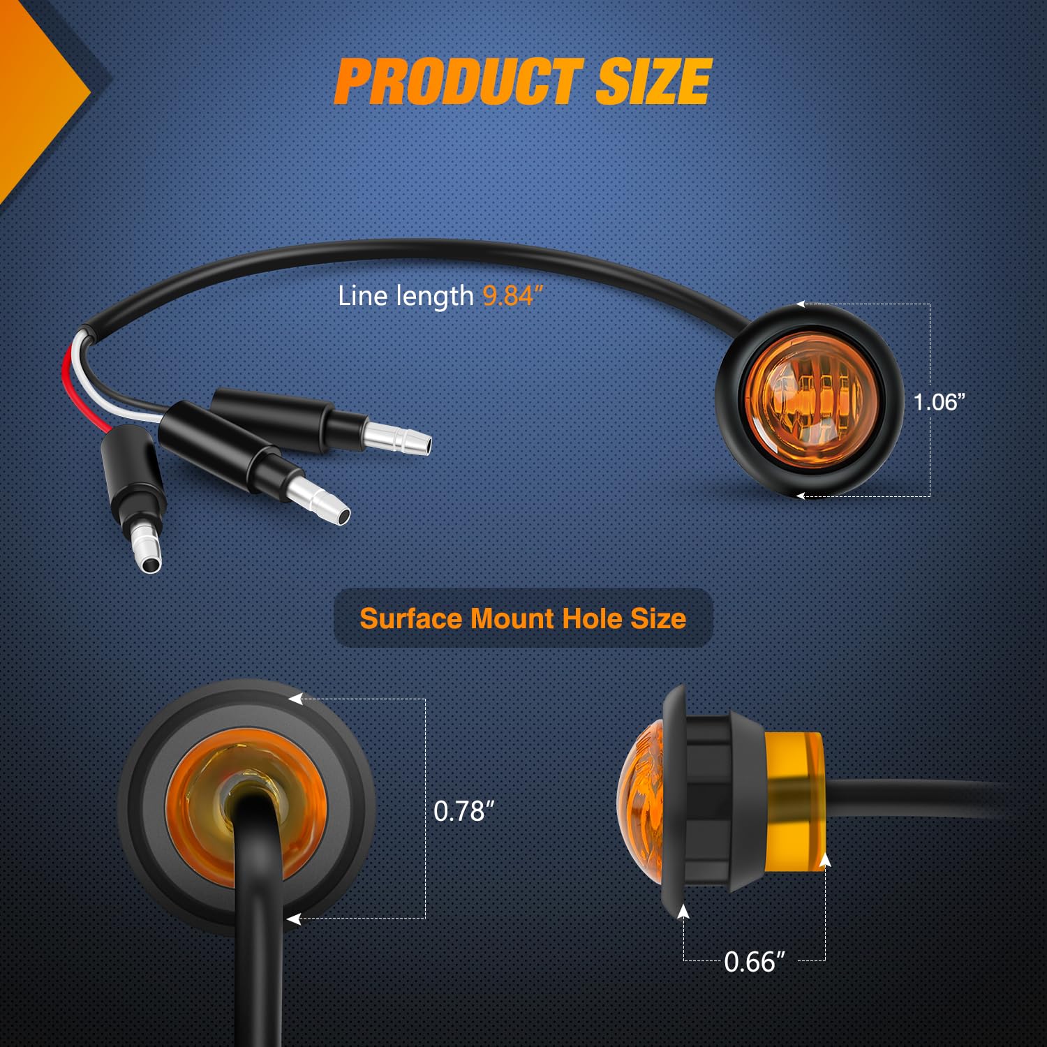 Nilight 3/4Inch Round Marker Light 10Pcs Amber Led Turn Signals 3 Connectors Side Indicator Bullet Clearance Lights Ip68 Waterpr