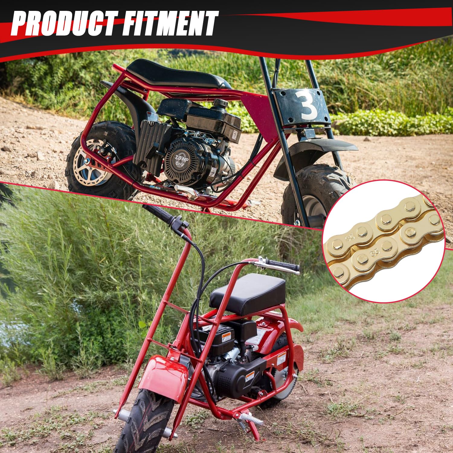 KAMIER #35 Drive Chain 140 Links Gold with Chain Breaker Tool for 79cc 97cc 100cc 2.8hp Coleman CT100U CC100X RB100 Mega Monster