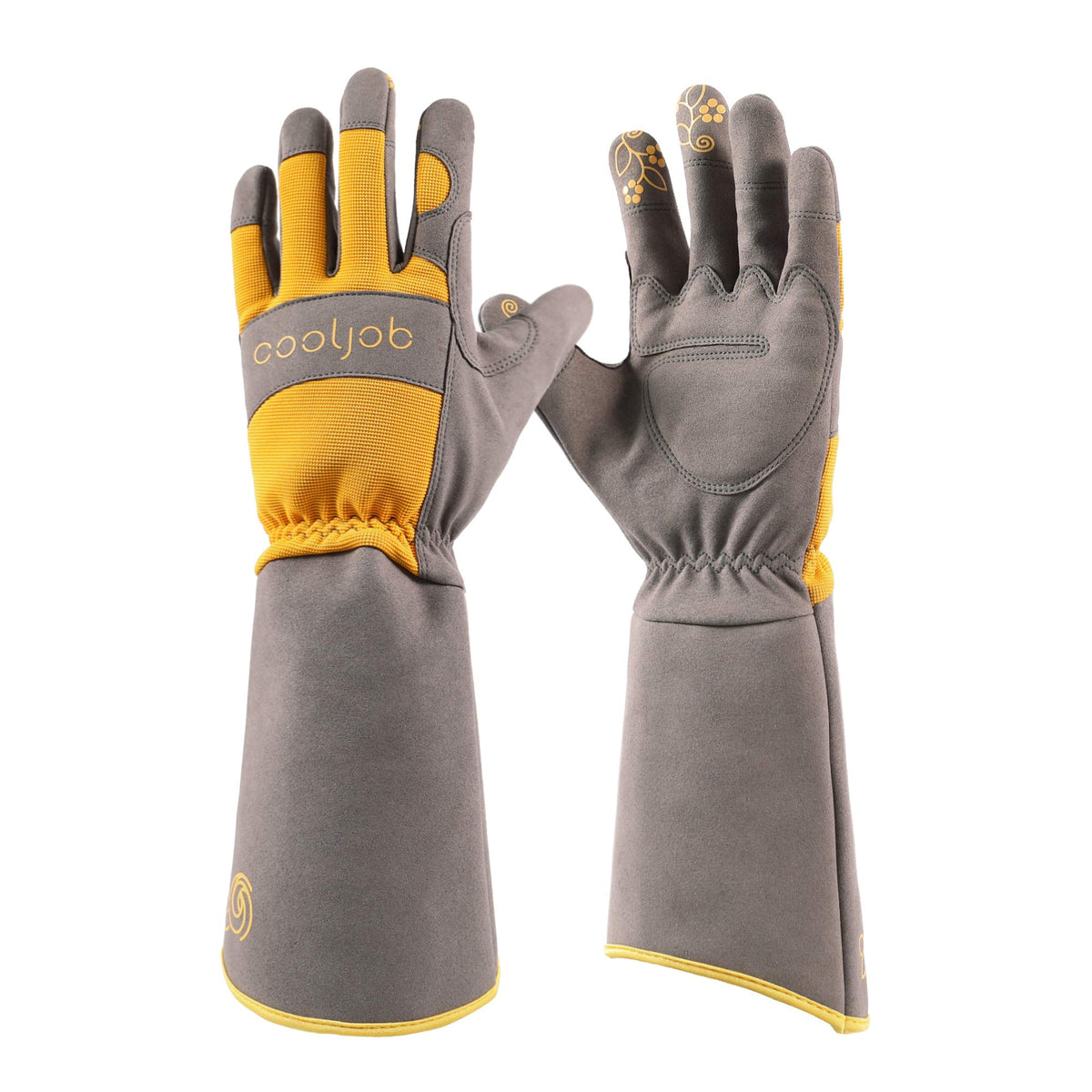 Cooljob Rose Pruning Garden Gloves For Women Thorn Proof, Heavy Duty Gardening Yard Gloves For Cactus And Ivy, Long Sleeve Puncture Proof For Forearm Elbow Protection, 1 Pair, Orange & Gray, Large