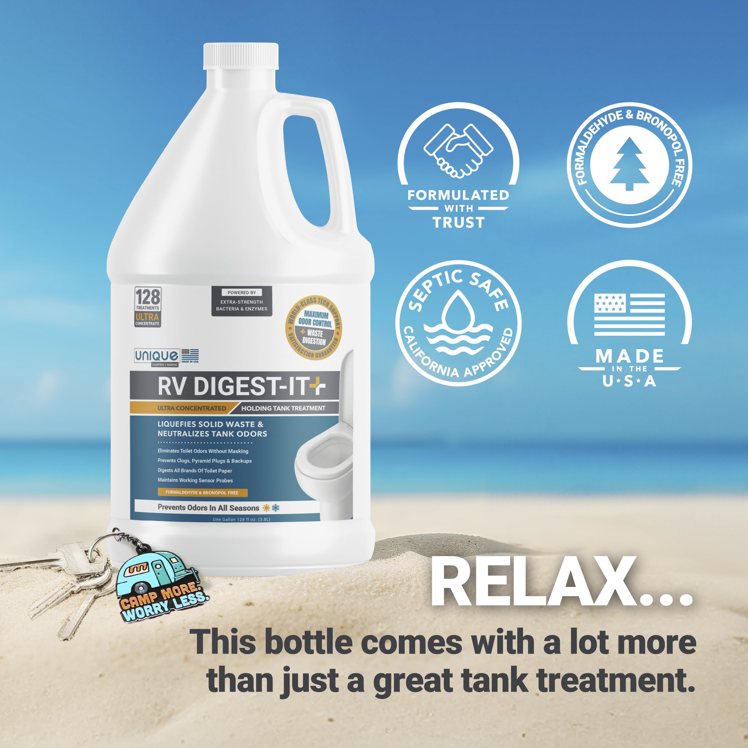 Unique Rv Digest-It+ Extra-Strength Ultra-Concentrate Gallon Refill - 128 Rv Toilet Treatments - Eliminates Smells And Liquifies
