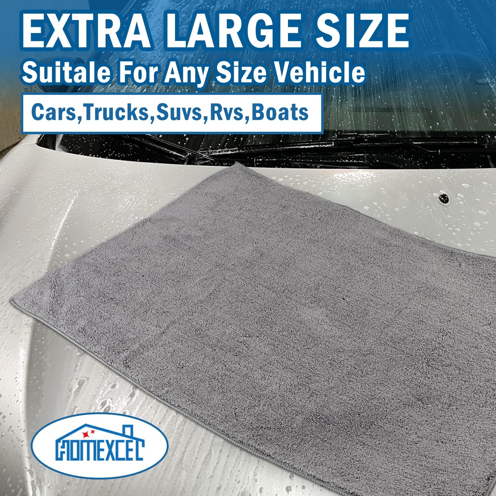 HOMEXCEL Microfiber Car Drying Towels 4 Pack, Lint Free, 31"x24", Grey, Highly Absorbent for Cars, SUVs, RVs, Trucks, and