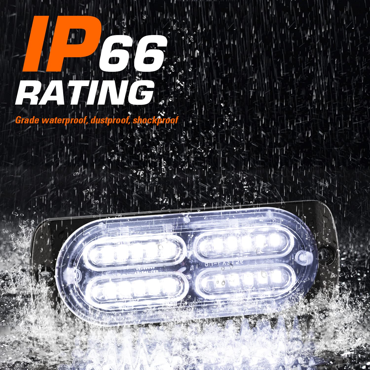 Linkitom 4Pcs Ultra Slim Sync Feature 24-Led Car Truck Surface Mount Emergency Hazard Warning Strobe Light (White)