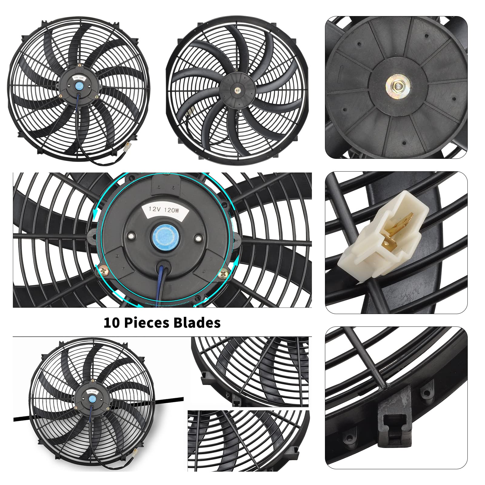 Fgjqefg 16 Inch Black Universal Slim Fan Push Pull Electric Radiator 12V 120W High Performance Cooling Fan With Thermostat Wirin