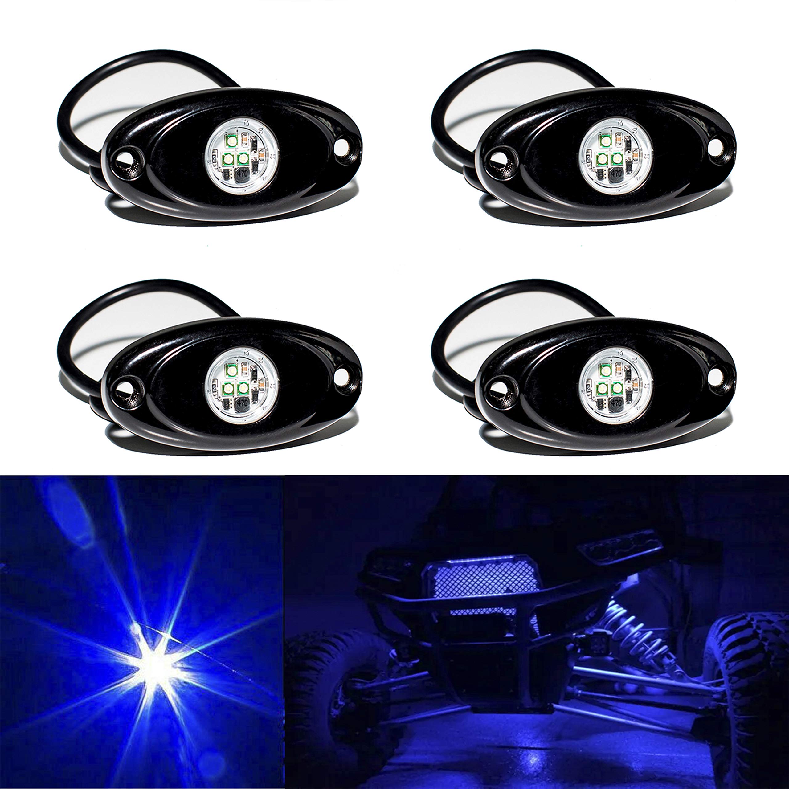 Yoneda Led Rock Lights 4Pods Waterproof Underglow Light For Car Truck Atv Utv Suv Offroad Boat Underbody Glow Trail Rig Lamp (Blue)