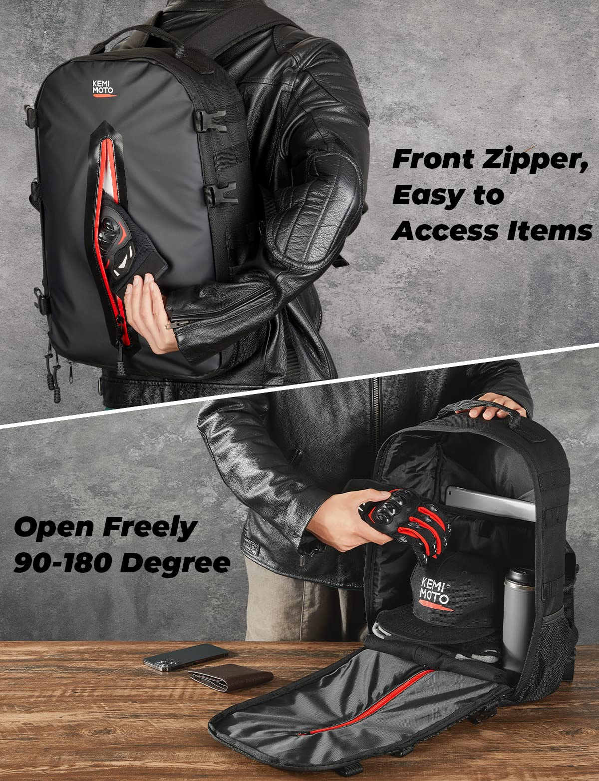 KEMIMOTO Motorcycle Helmet Backpack, 20L Helmet Bag with Hidden Helmet Net