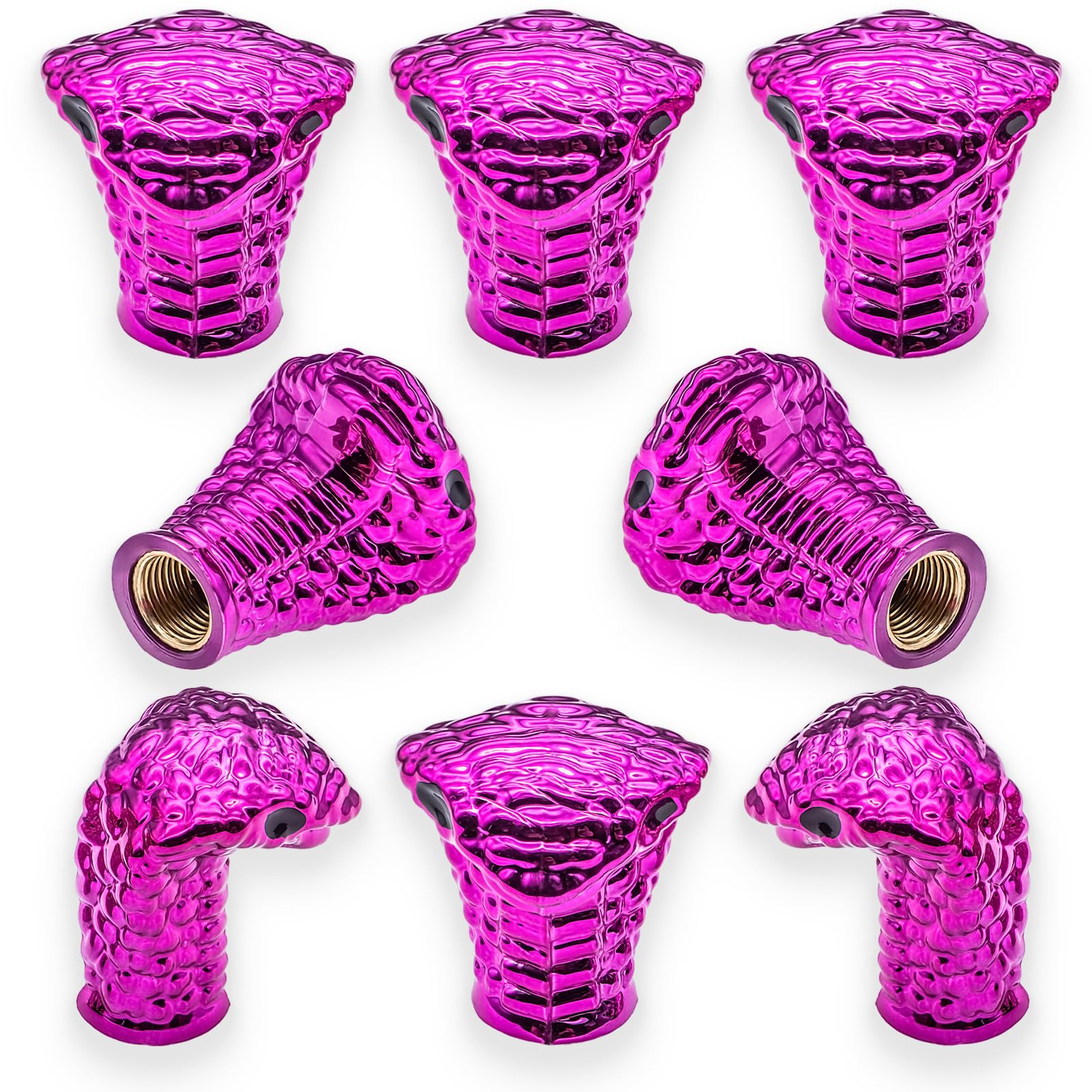 Meajoo 8Pcs Cobra Style Tire Valve Stem Caps, Snakehead Shape, Universal Copper Core Dustproof Tire Valve Stem Covers For Cars,