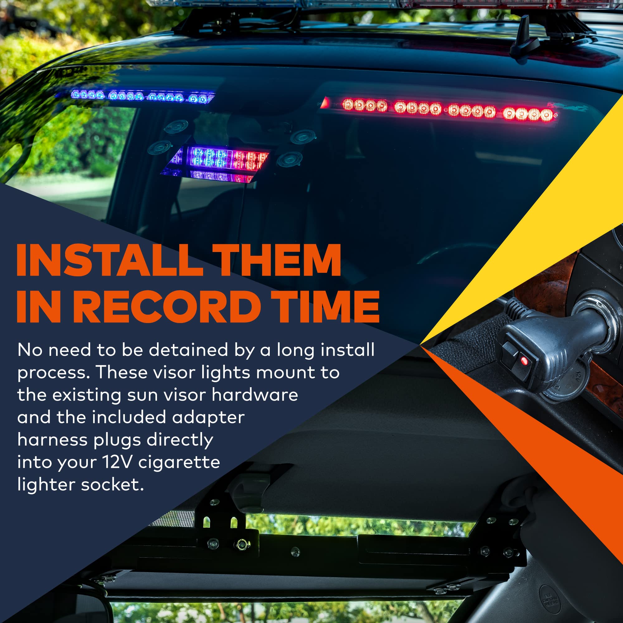 Solarblast 48W Amber Led Warning Strobe Visor Light Bar [48 Flash Modes] [Plug-N-Play] [Universal Fit] Yellow Flashing Emergency Interior Visor Light Bar For Truck Vehicles