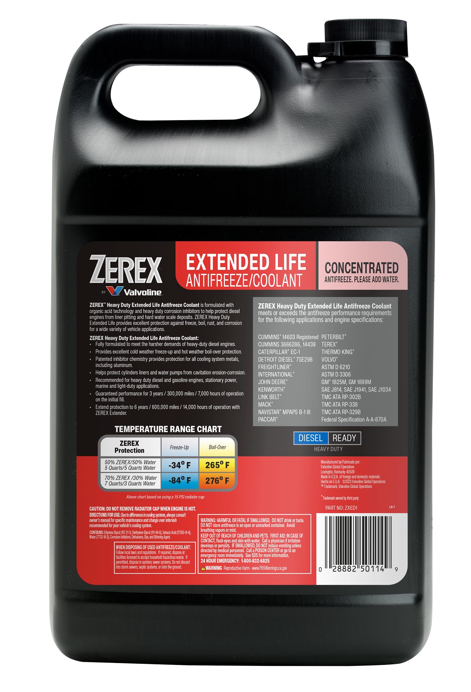 Zerex Extended Life Red Heavy Duty (Hd) Concentrate Antifreeze/Coolant 1 Ga