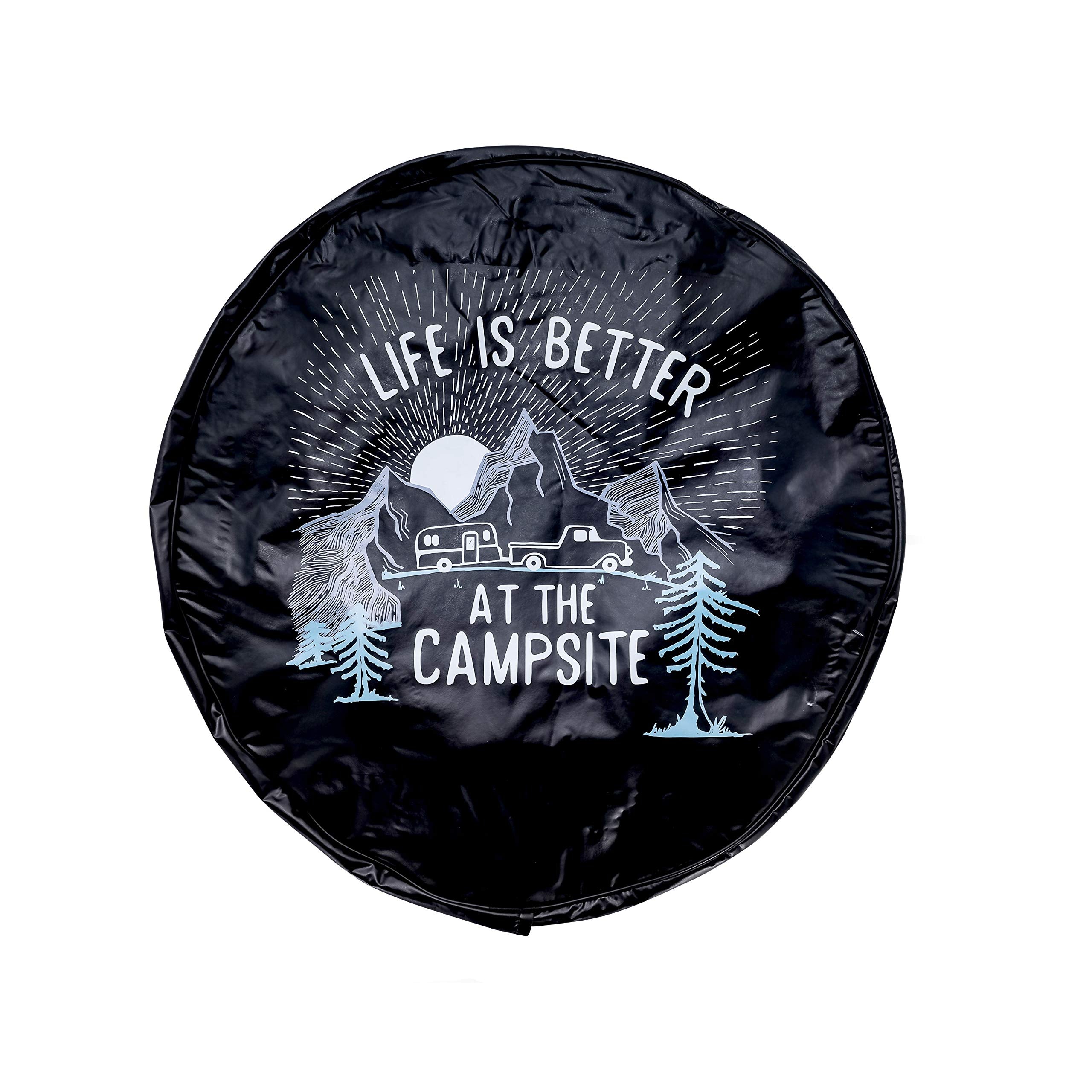 Camco Life Is Better At Campsite 27' Vinyl Cover With Elastic Hem-Durable Design Keeps Dirt, Rain, And Sun Away From Your Spare 