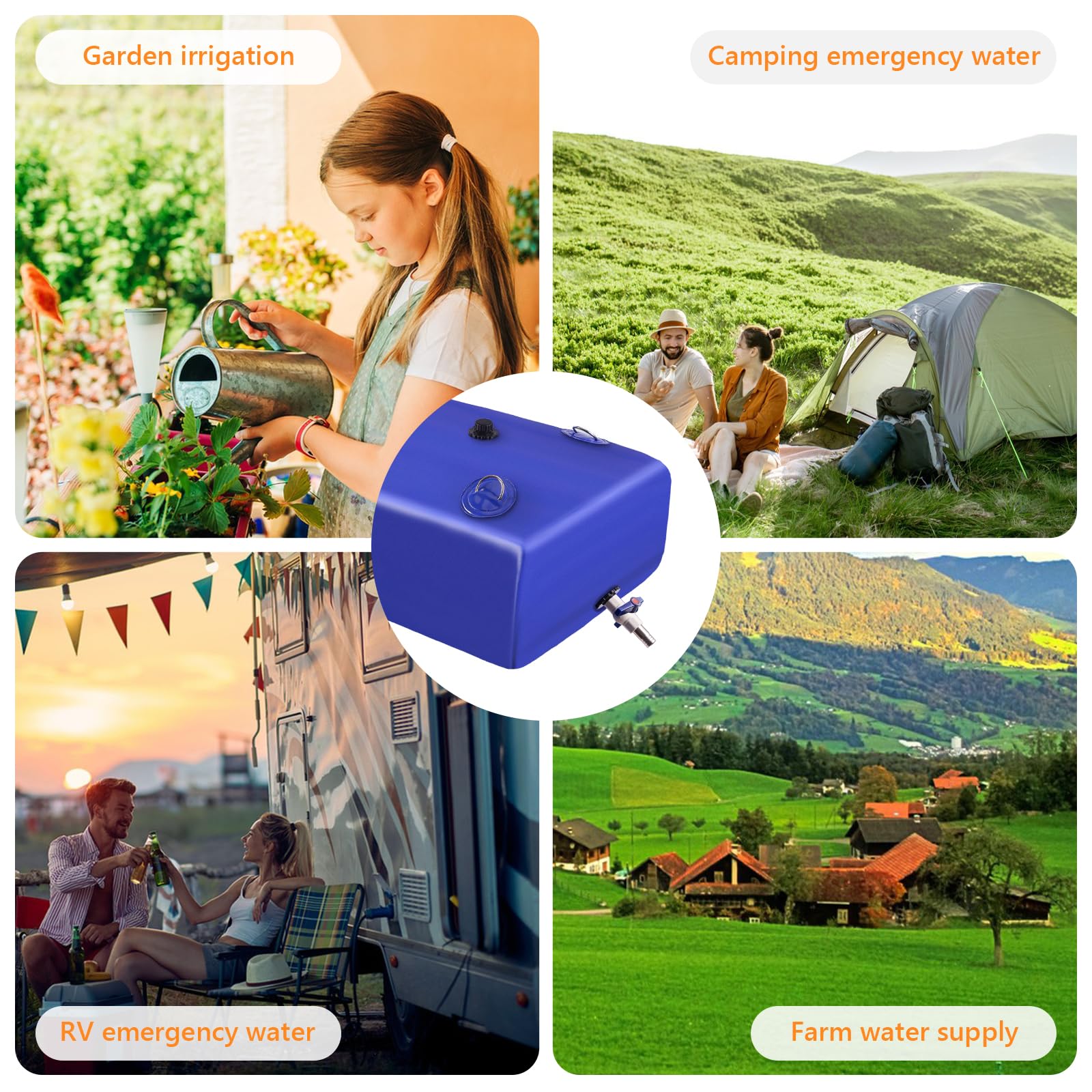 Foldable Portable Water Storage Bladder - 105 Gallon Large Water Tank With 3/4'' Pvc Spigot And Hose Kit For Camping, Garden, Em