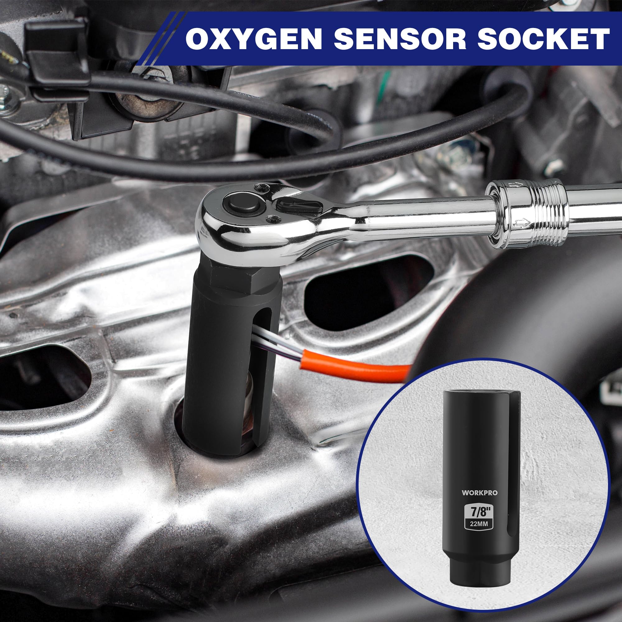 Workpro 6Pcs O2 Oxygen Sensor Socket, Automotive 3/8'' 1/2'' Drive X 1-1/16'' 7/8'' 27Mm 22Mm O2 Sensor Socket Removal Tool And