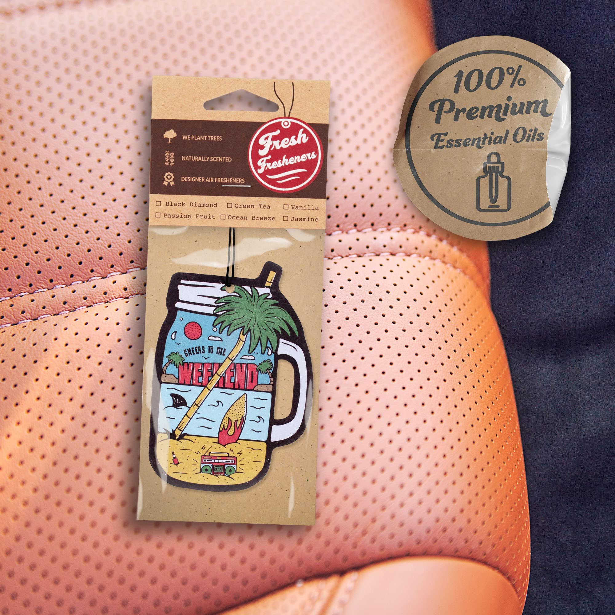 Fresh Fresheners Cute Funny Car Air Fresheners 4-Pack (Weekend Drink)